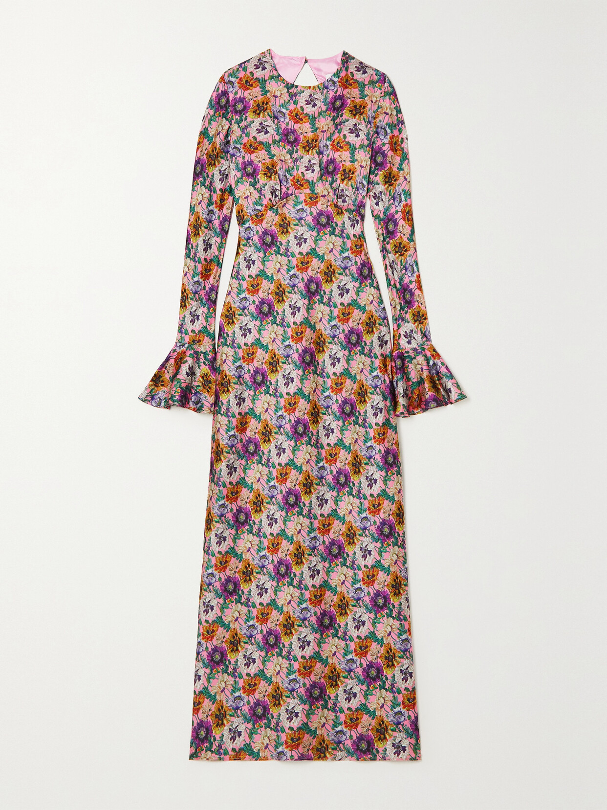 LES RÊVERIES Open-back Floral-print Satin Midi Dress - Pink