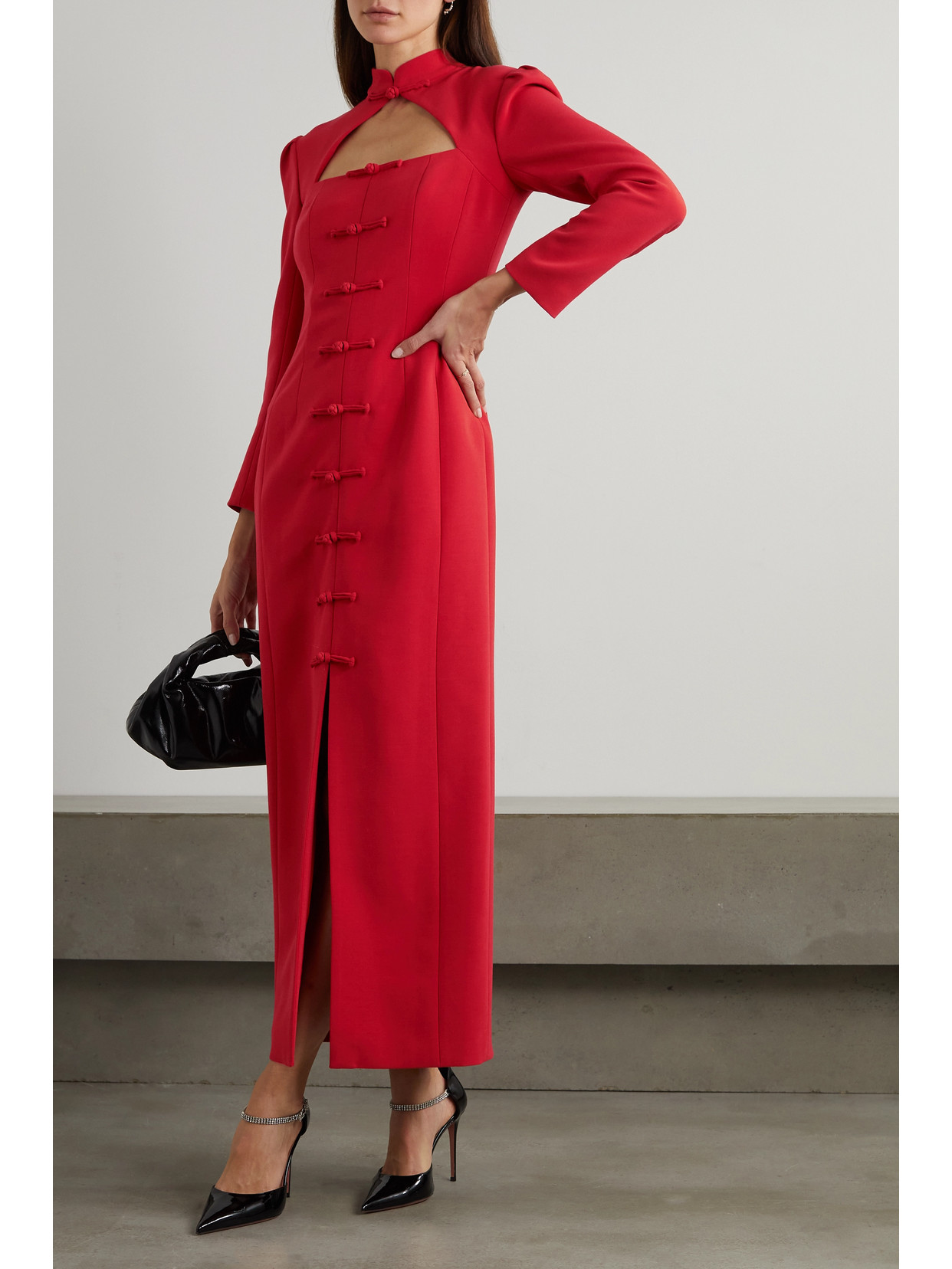 Shop Huishan Zhang Tao Knotted Cutout Recycled-crepe Midi Dress In Red