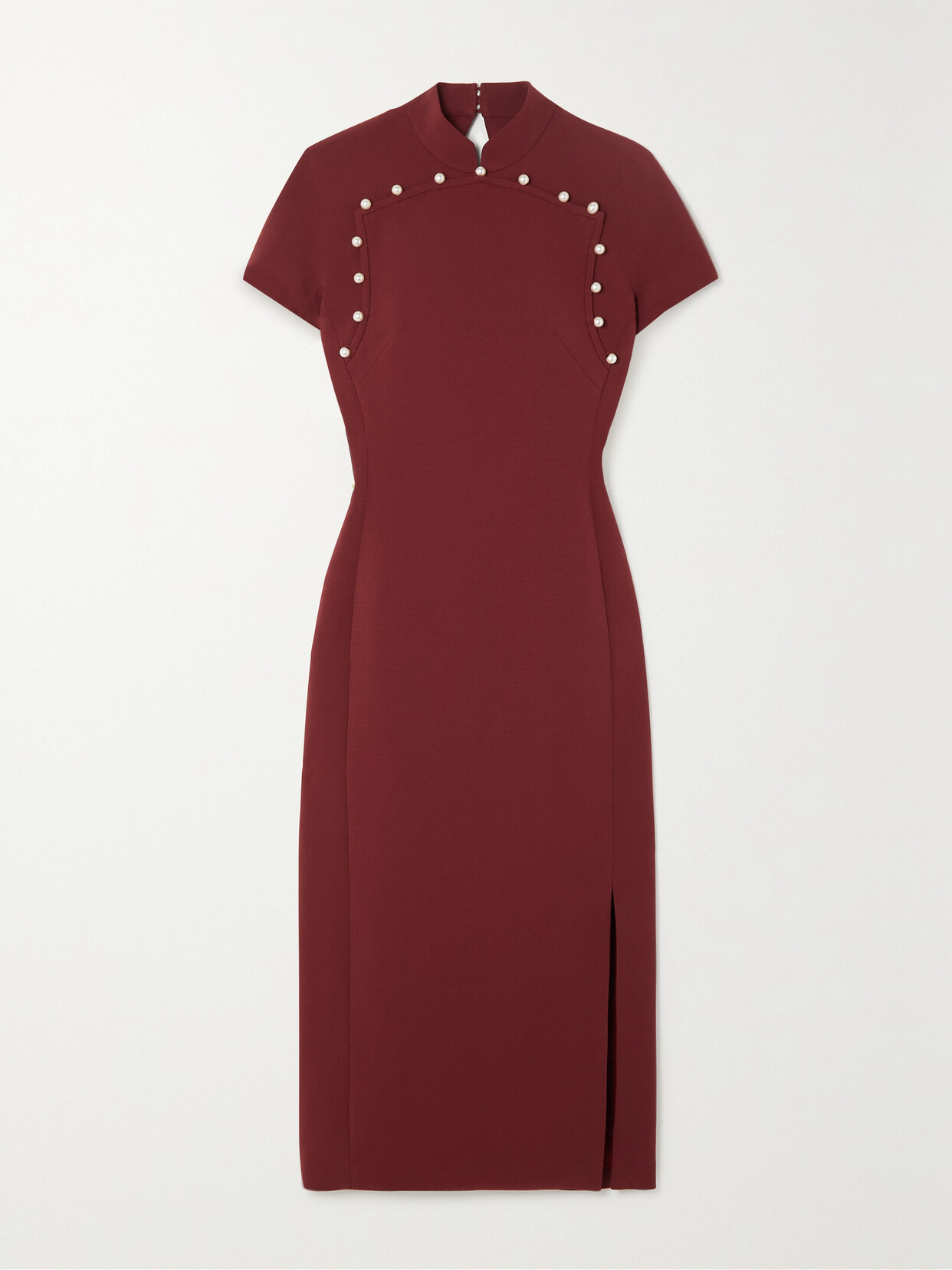 Huishan Zhang Lei Open-back Faux Pearl-embellished Crepe Midi Dress - Burgundy