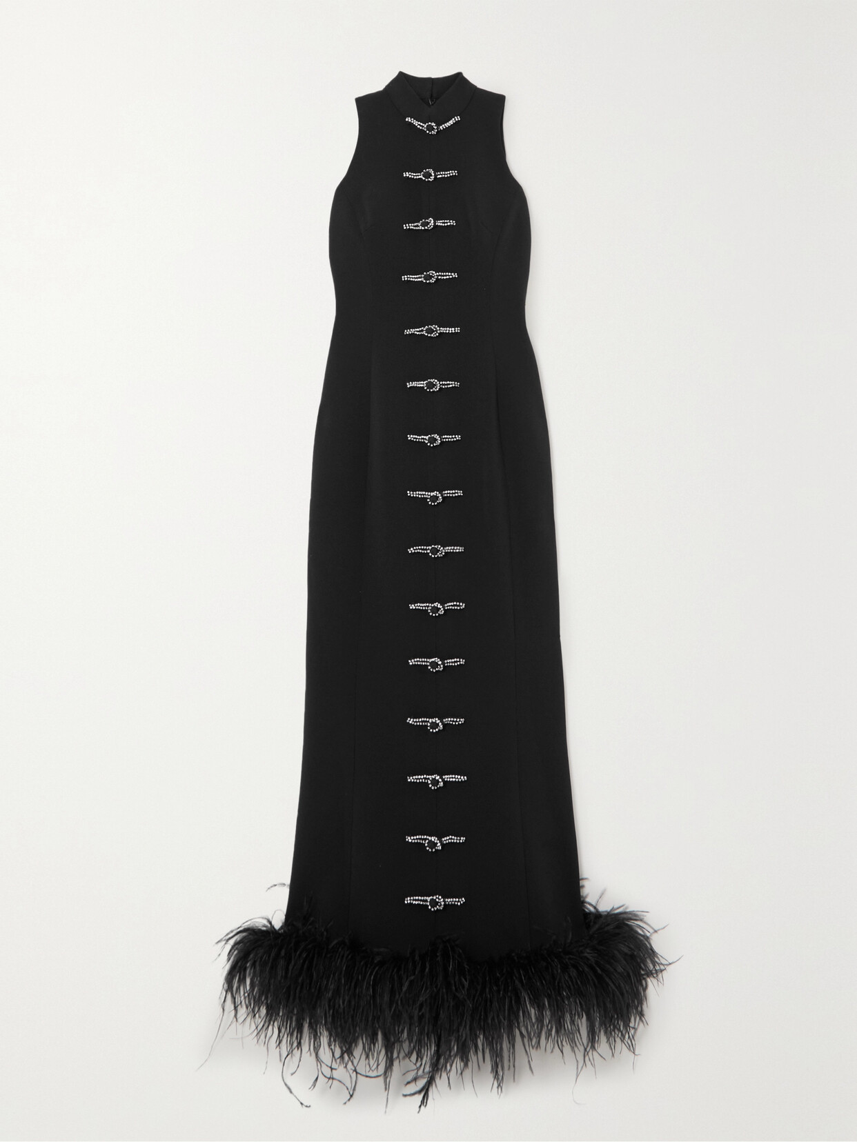 Huishan Zhang Yumei Crystal-embellished Feather-trimmed Crepe Midi Dress - Black