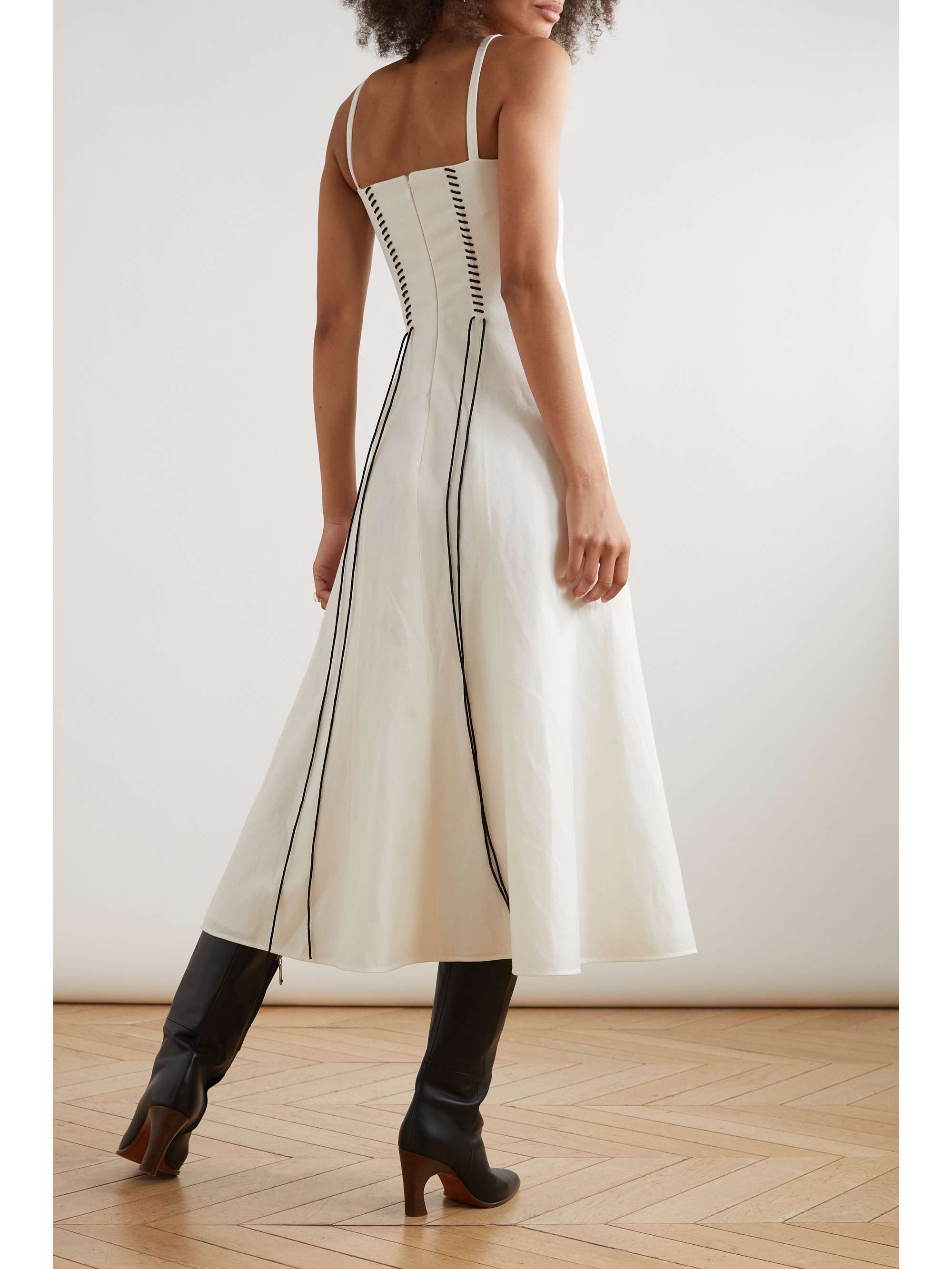 CHLOÉ Embroidered wool and linen-blend midi dress