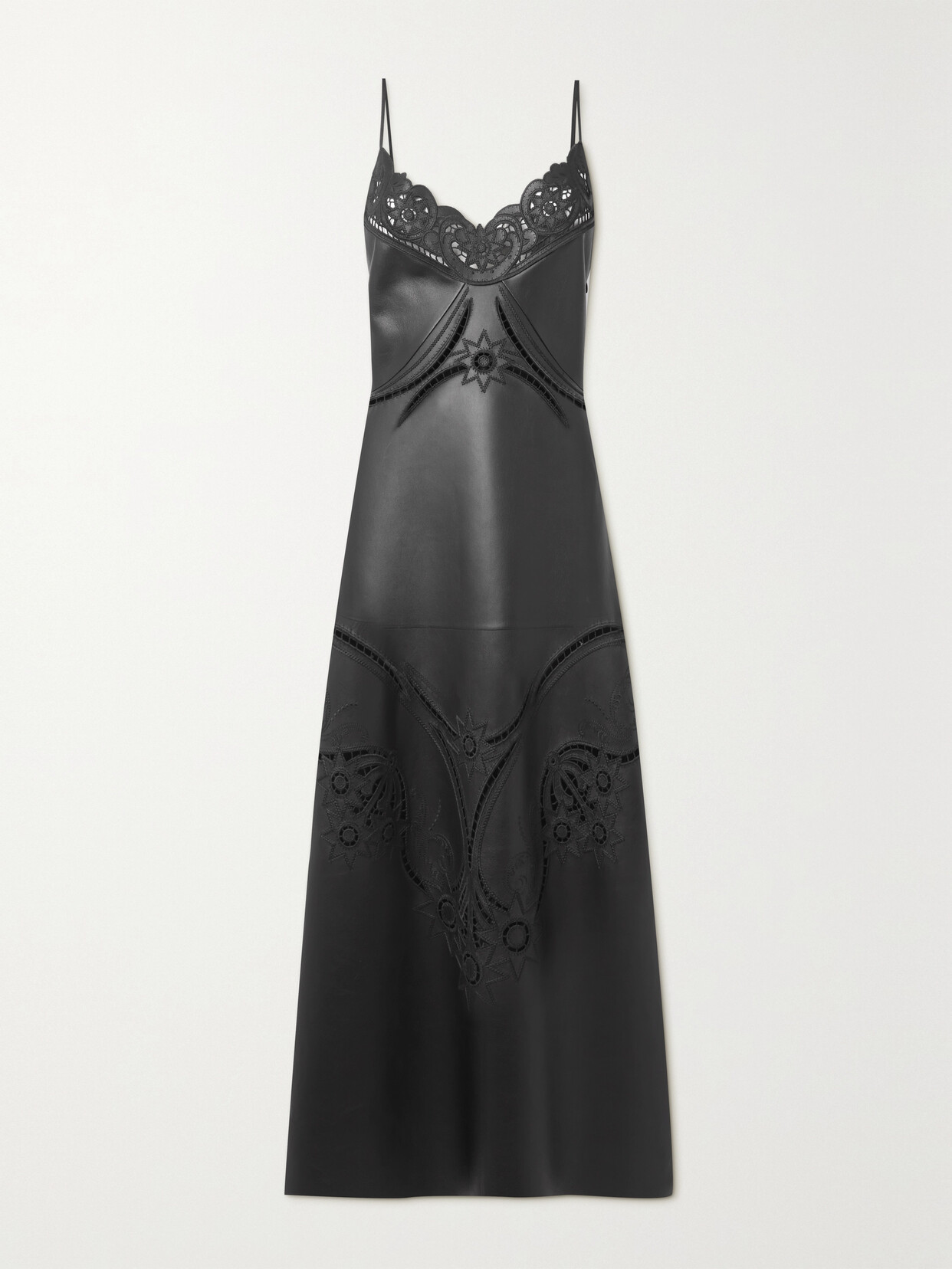 Chlo Leather Midi Dress W/ Cutout Embroidery In Black | ModeSens