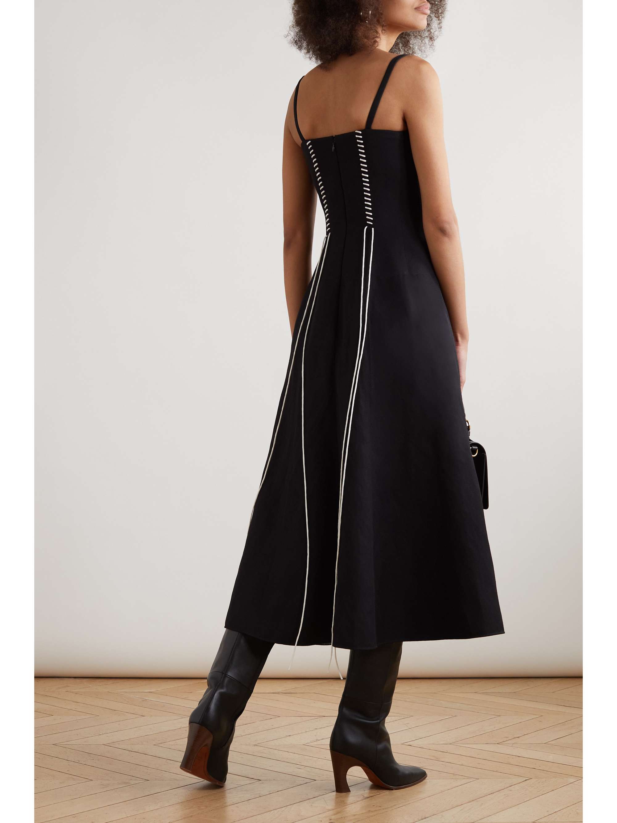 CHLOÉ Embroidered wool and linen-blend midi dress