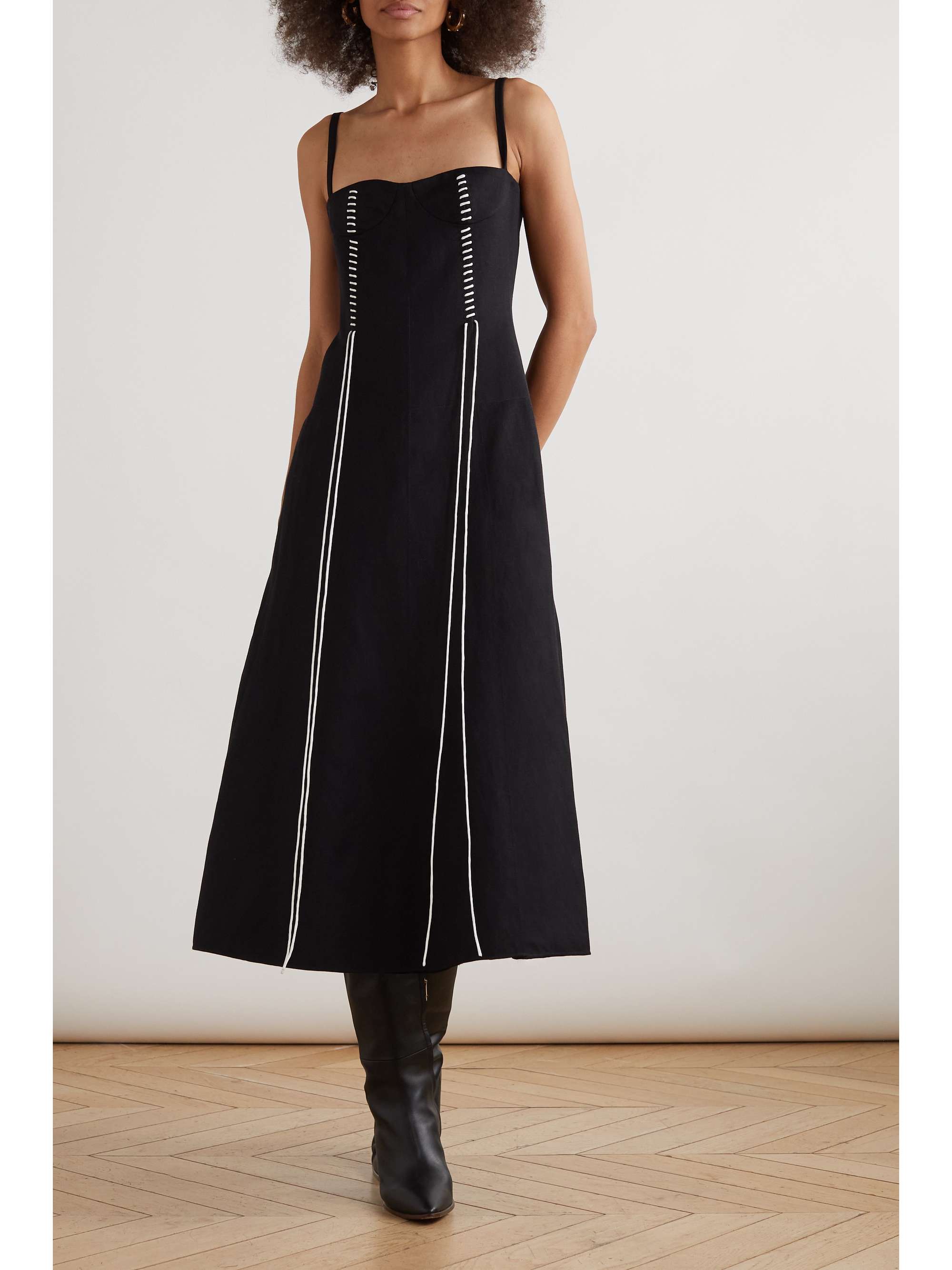 CHLOÉ Embroidered wool and linen-blend midi dress