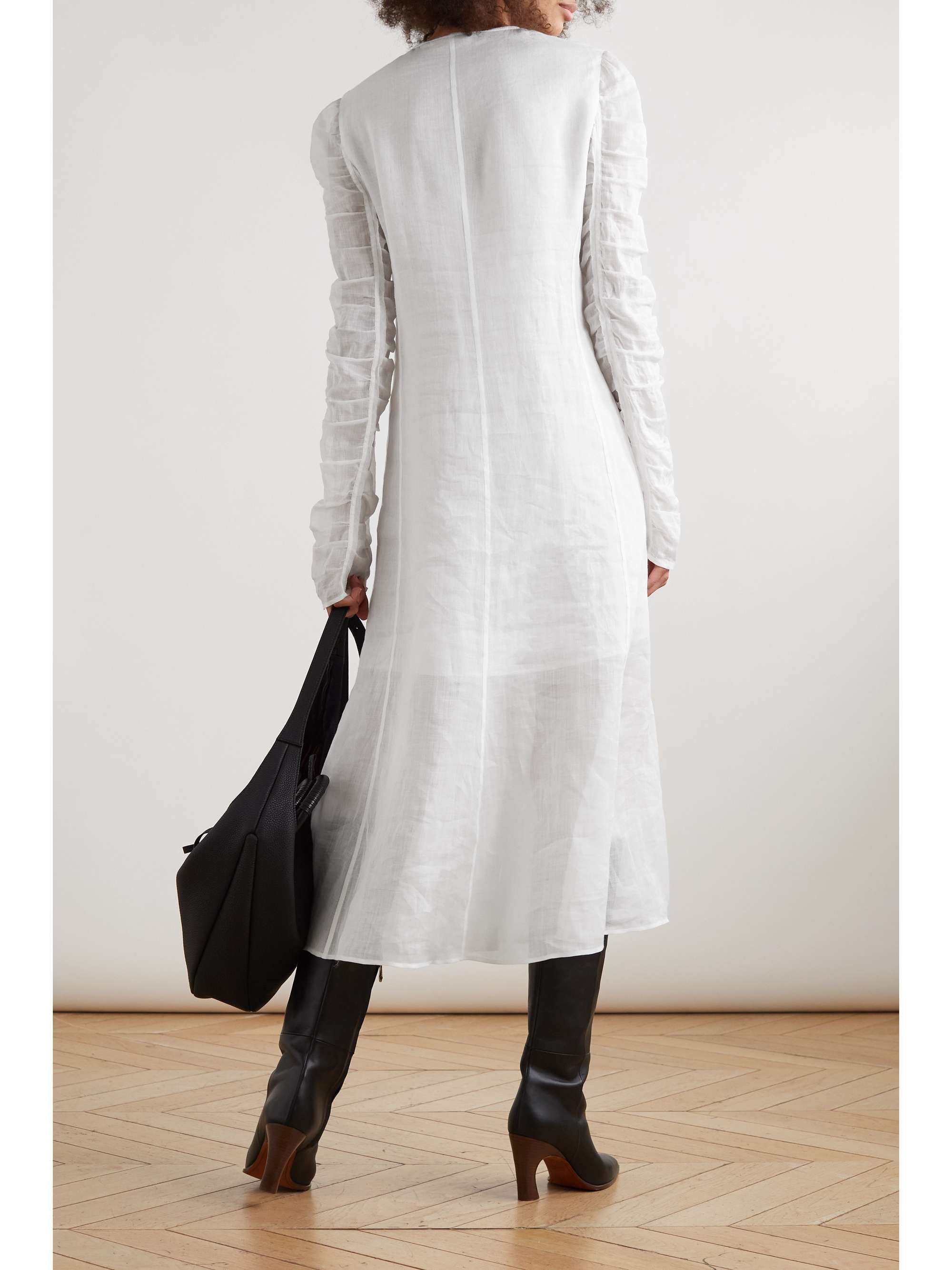 CHLOÉ Ruched ramie midi shirt dress