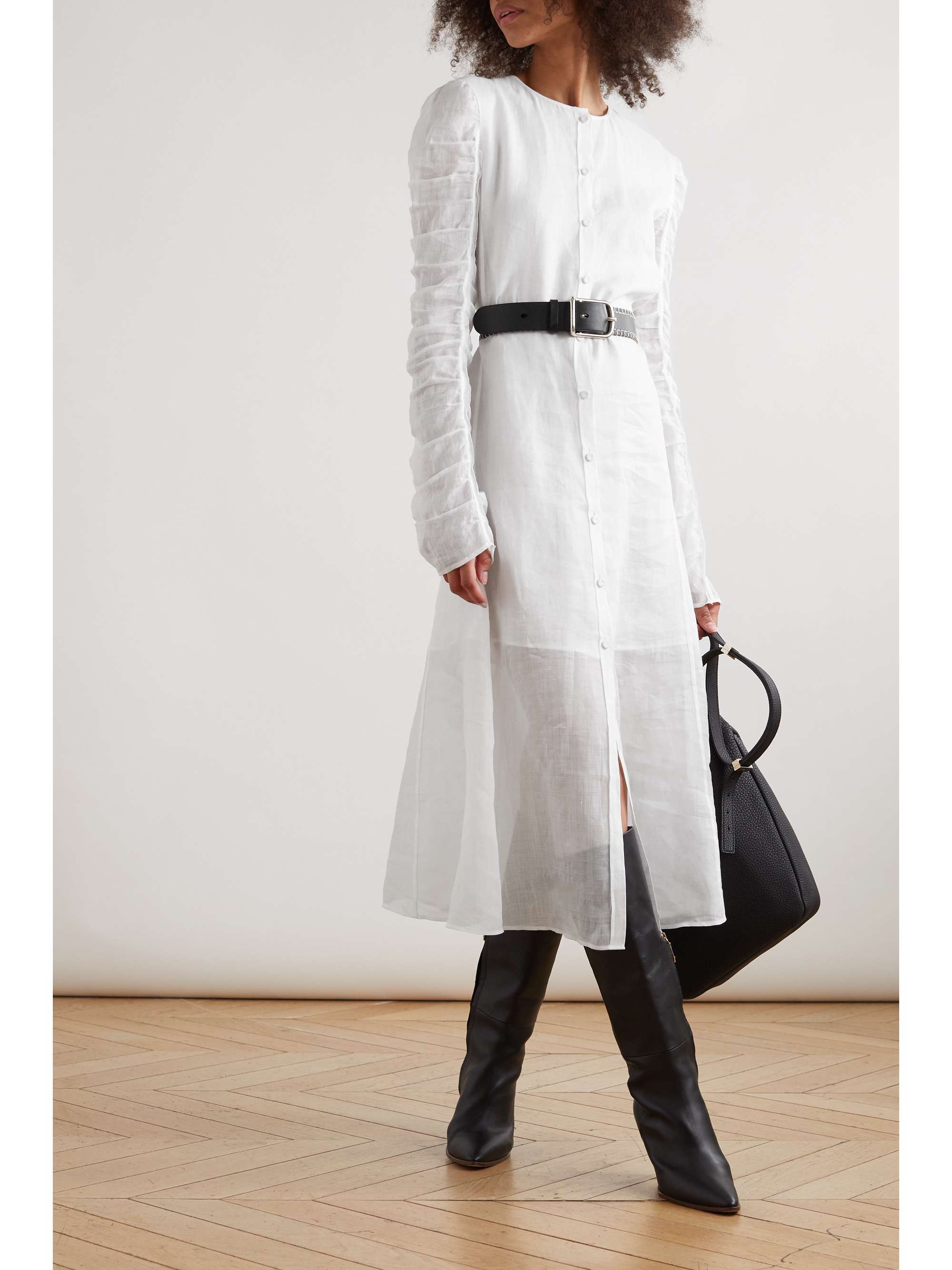 CHLOÉ Ruched ramie midi shirt dress