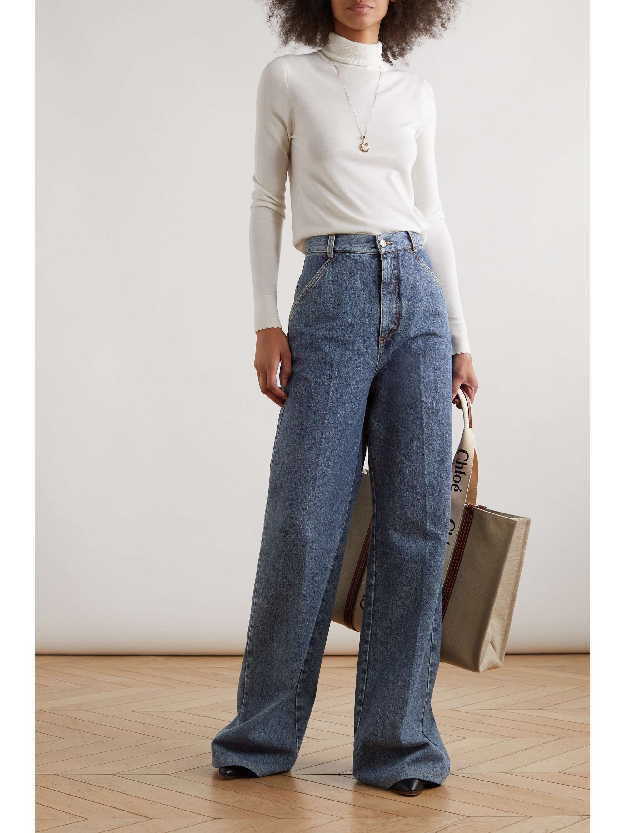 CHLOÉ + NET SUSTAIN recycled high-rise wide-leg jeans
