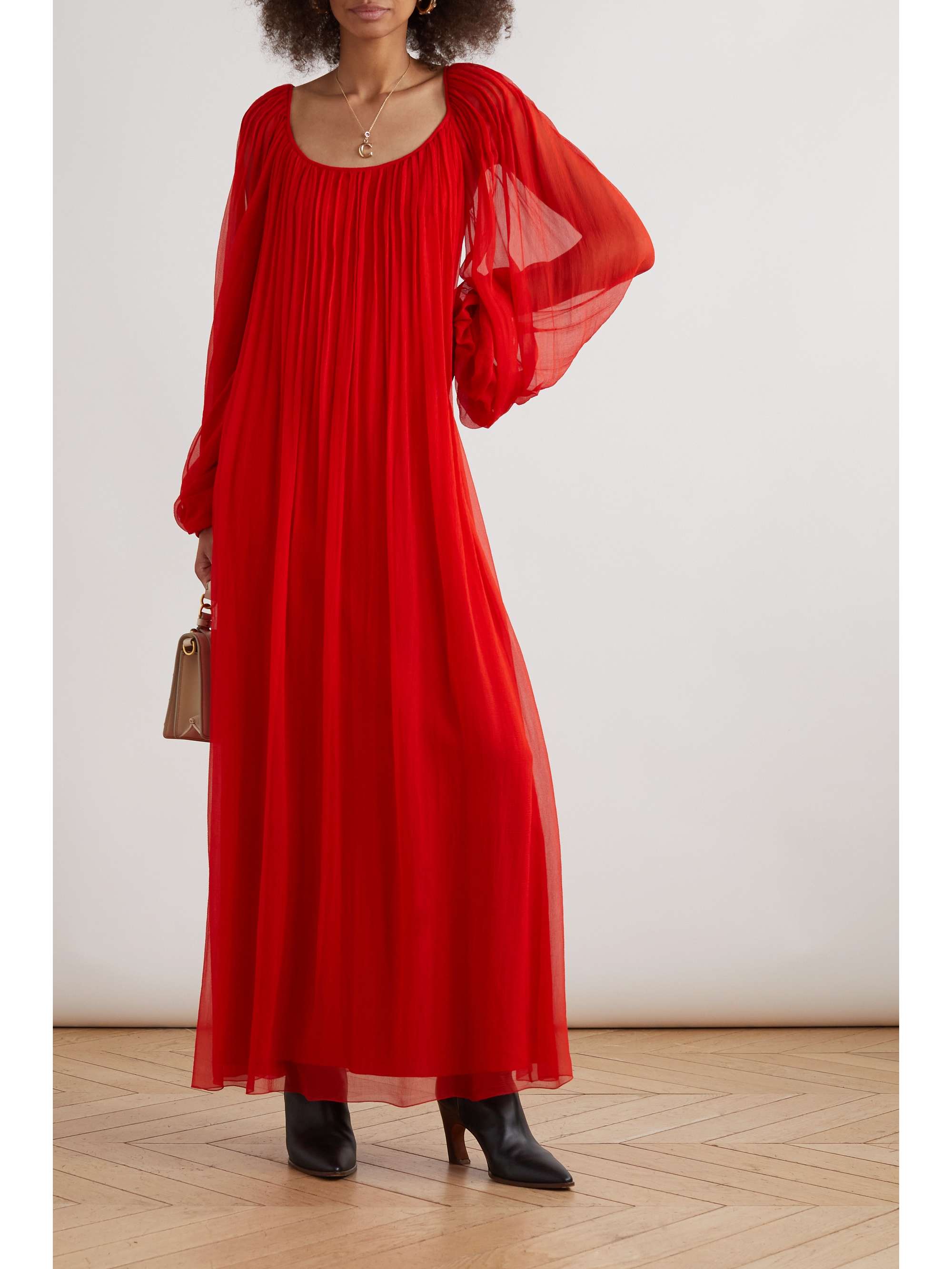 CHLOÉ Pleated silk-chiffon midi dress