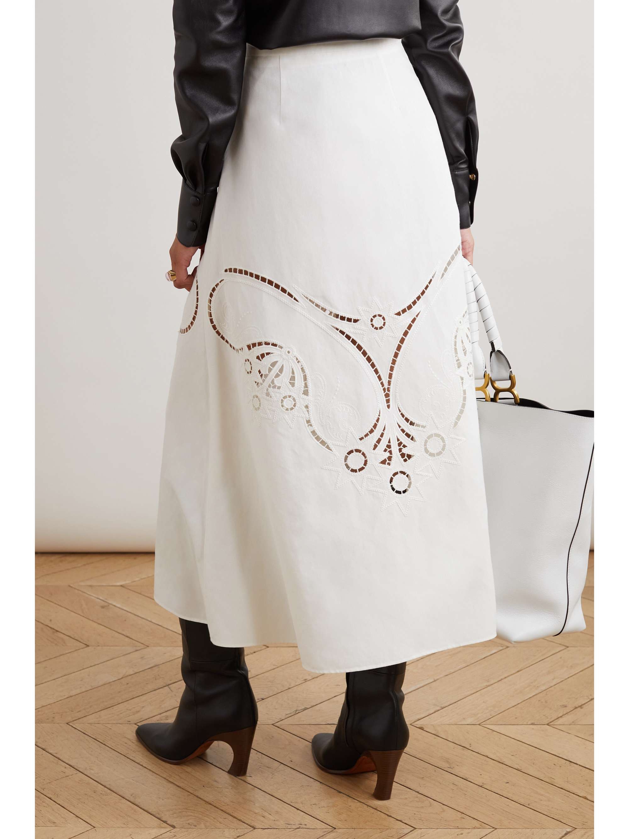 CHLOÉ Broderie anglaise crepe midi skirt