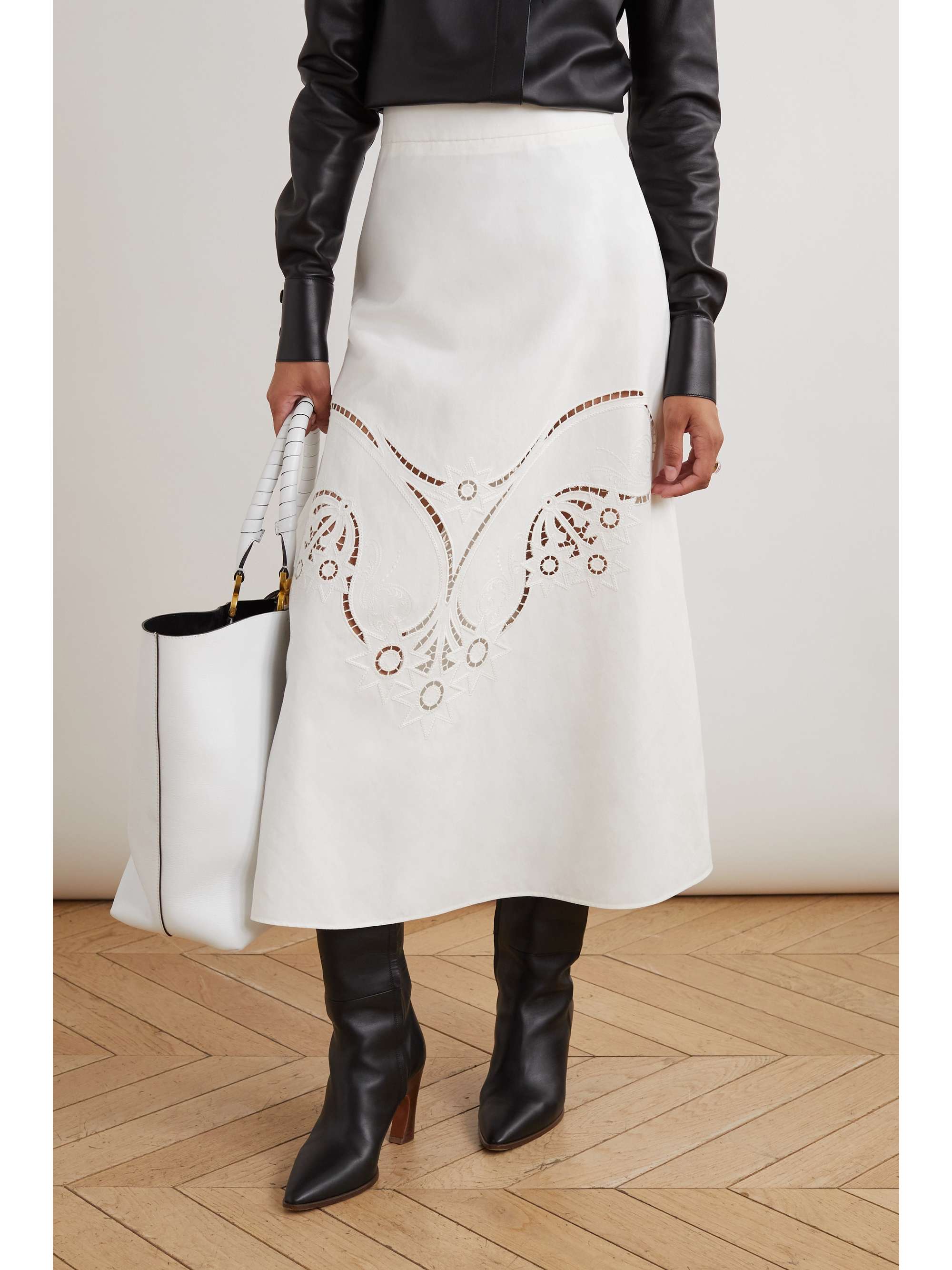 CHLOÉ Broderie anglaise crepe midi skirt