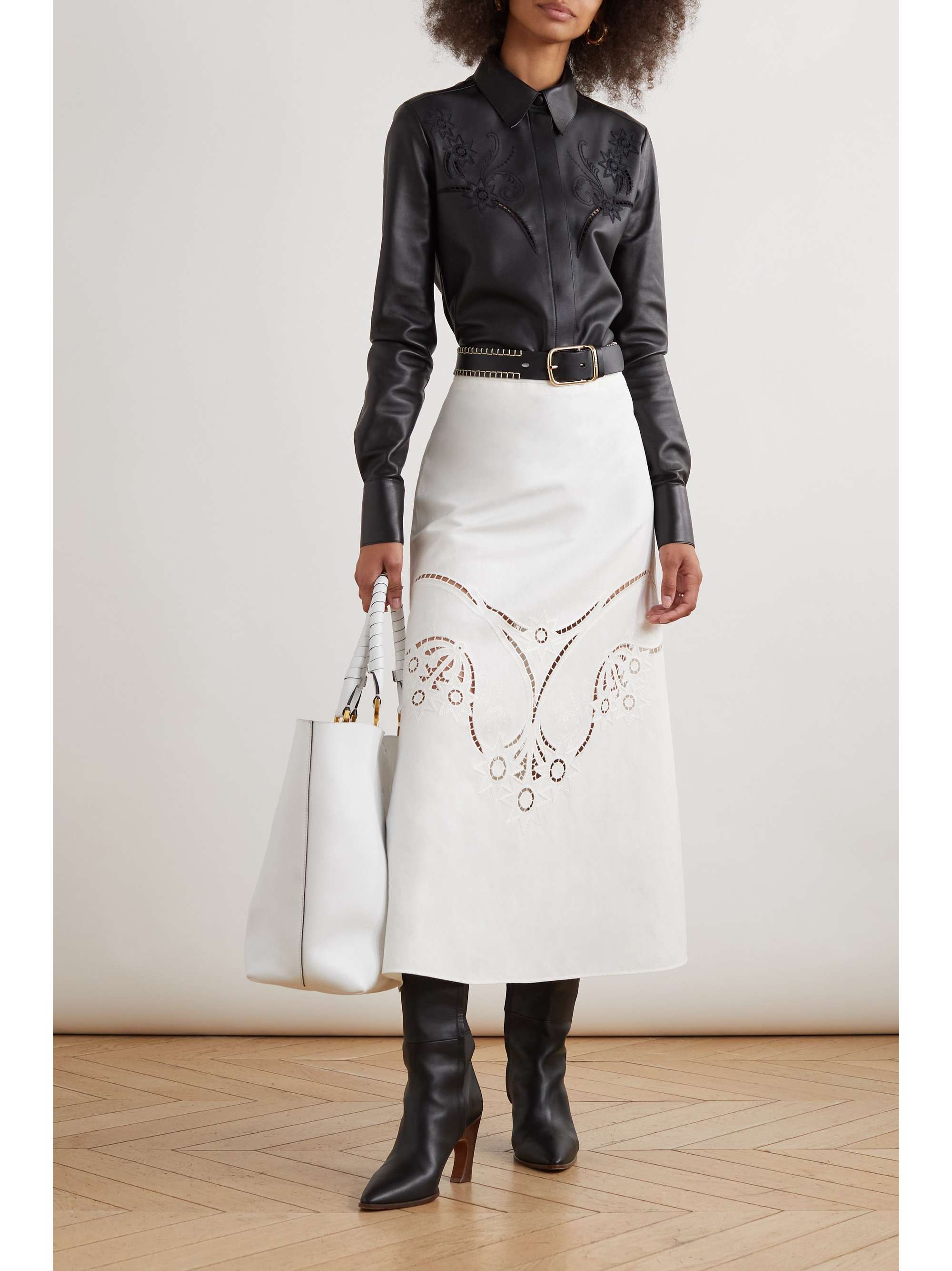 CHLOÉ Broderie anglaise crepe midi skirt