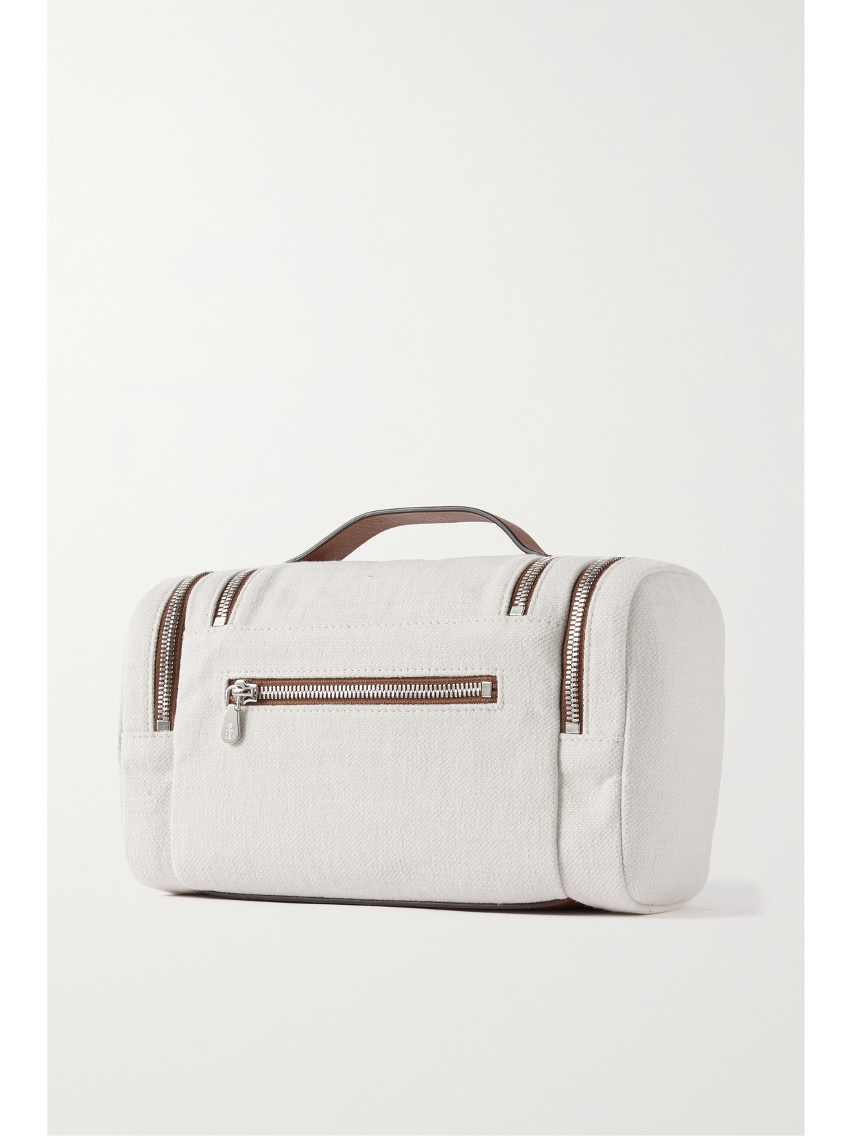 BRUNELLO CUCINELLI LEATHER-TRIMMED COTTON AND LINEN-BLEND CANVAS COSMETICS CASE