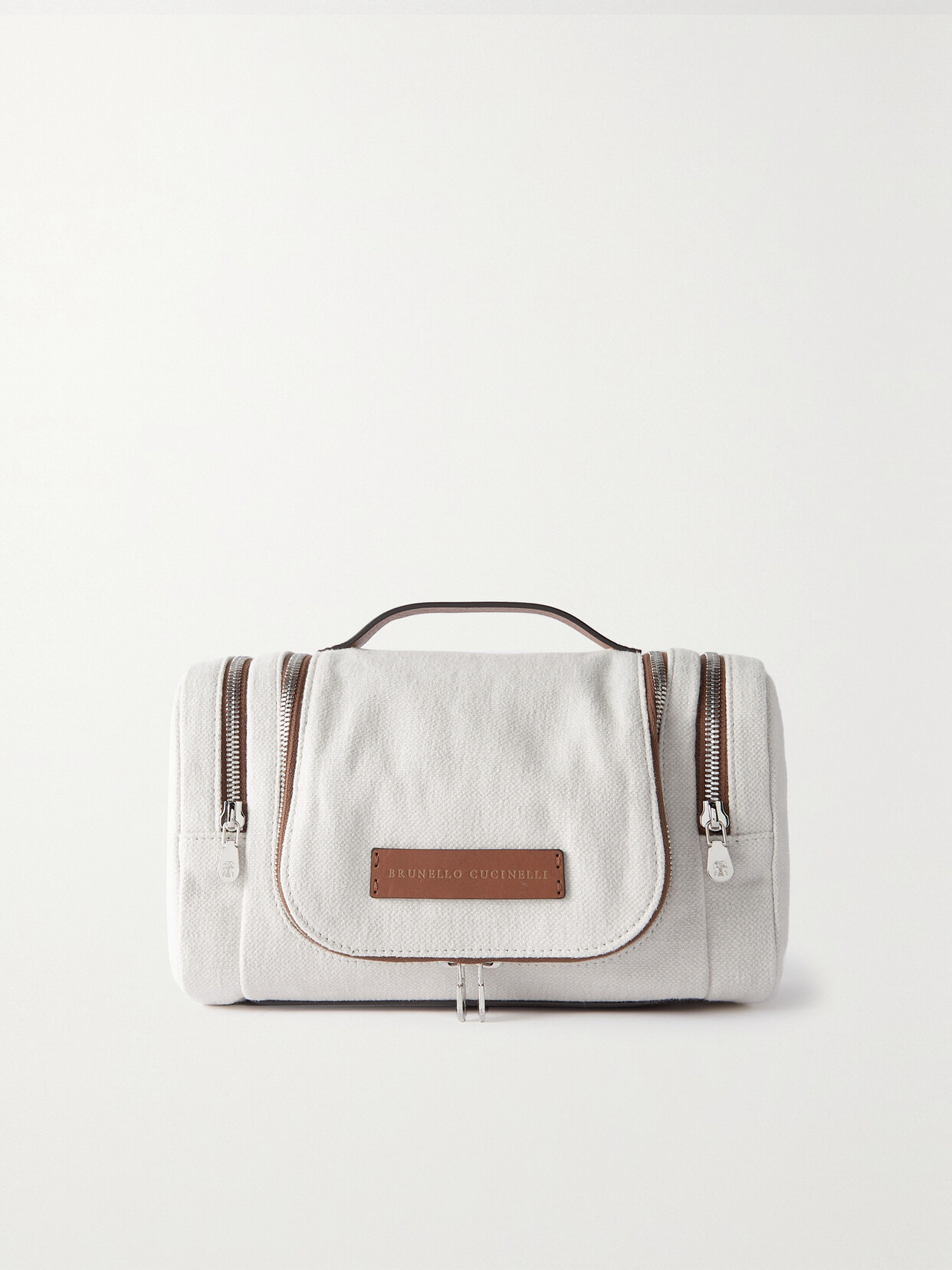 Brunello Cucinelli - Leather-trimmed Cotton And Linen-blend Canvas Cosmetics Case - White