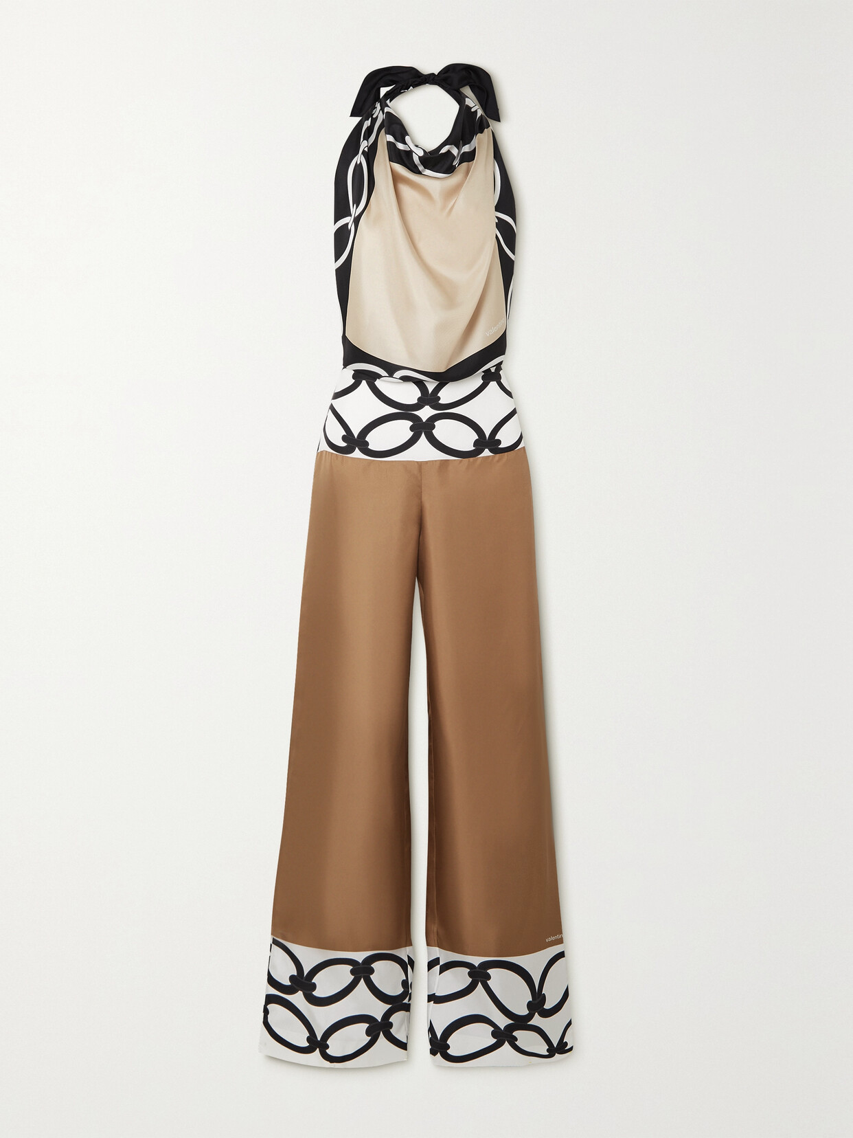 Valentino - Open-back Halterneck Printed Silk-twill Jumpsuit - Brown