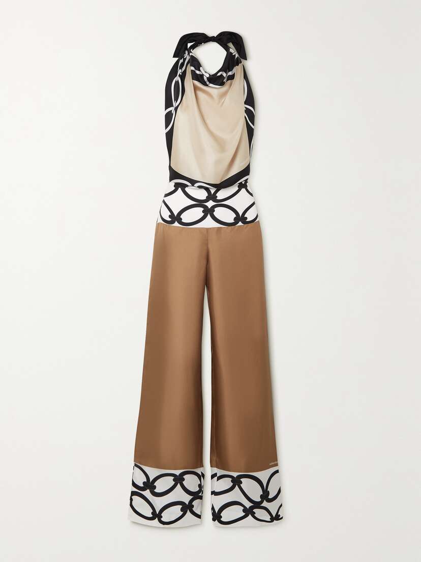 Valentino Garavani Open-back Halterneck Printed Silk-twill Jumpsuit
