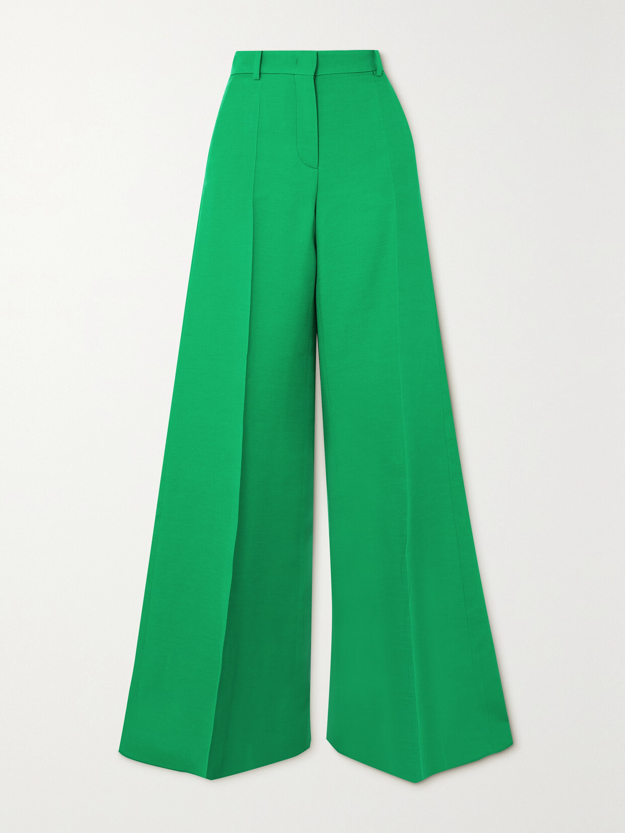 Valentino - Pleated Wool And Silk-blend Crepe Wide-leg Pants - Green