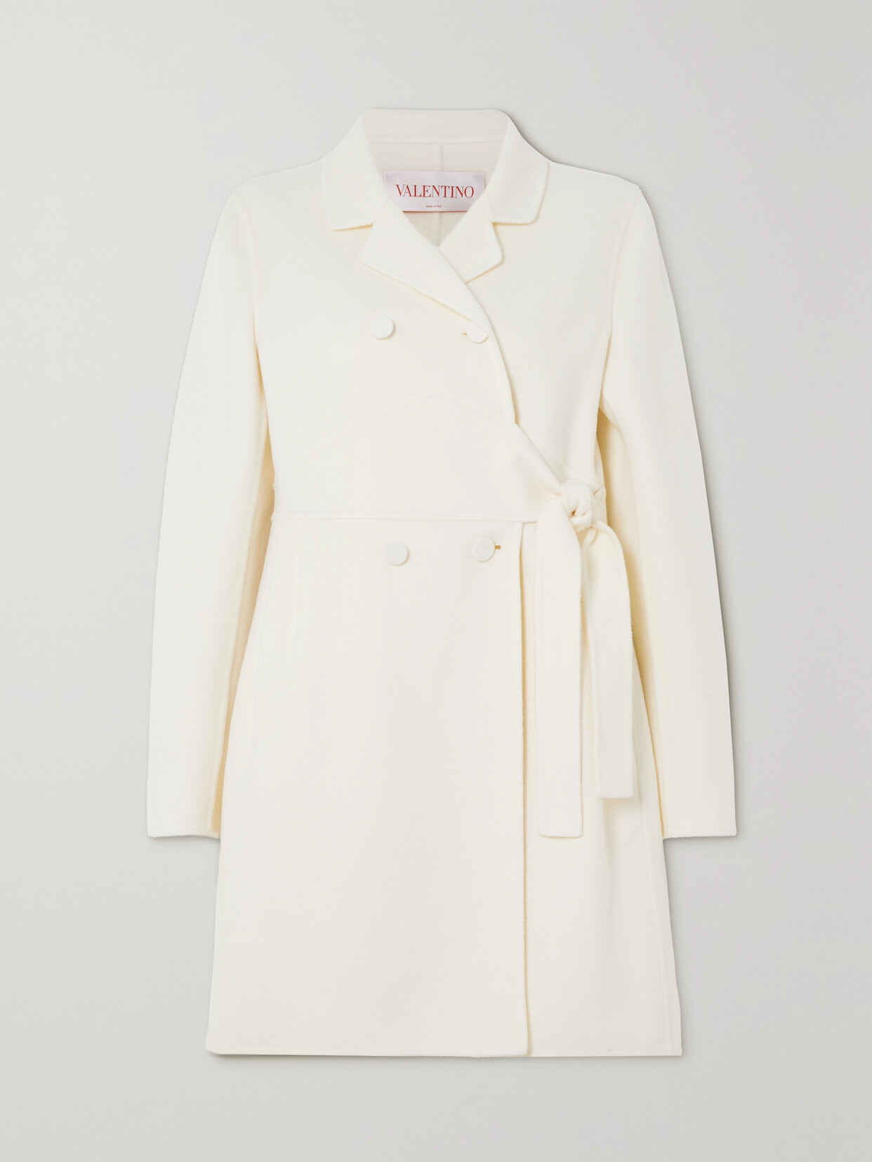 Valentino Garavani - Double-breasted Tie-detailed Cashmere Coat - White