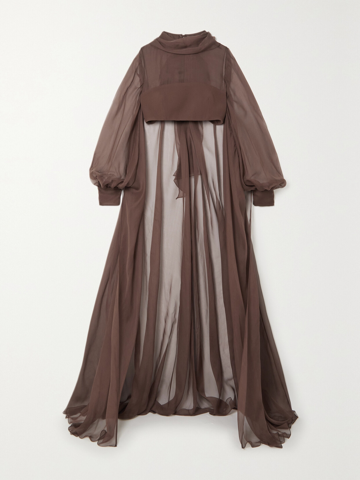 Shop Valentino Cropped Cape-effect Silk-chiffon Top In Brown