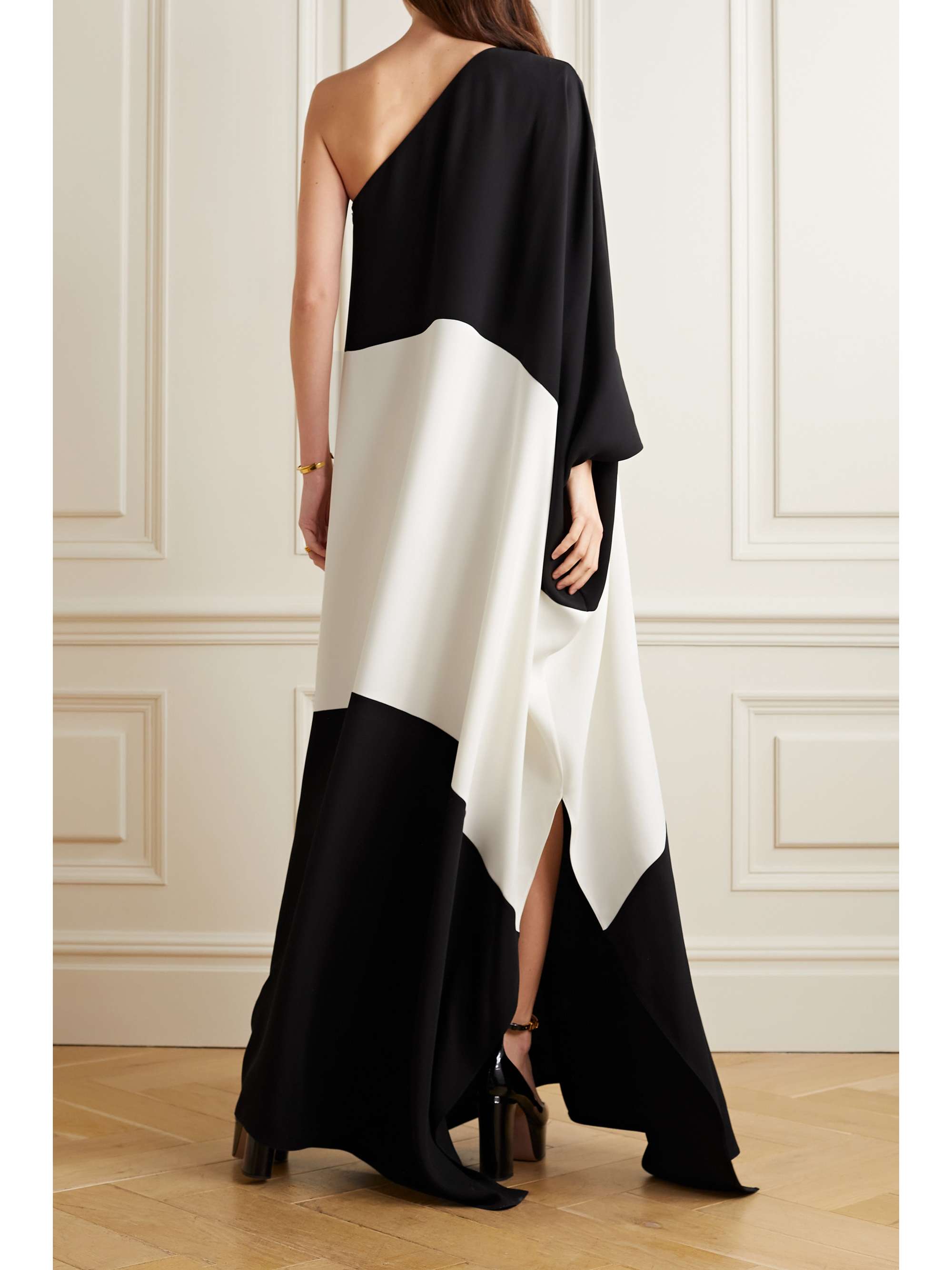 VALENTINO GARAVANI One-sleeve two-tone silk-cady gown