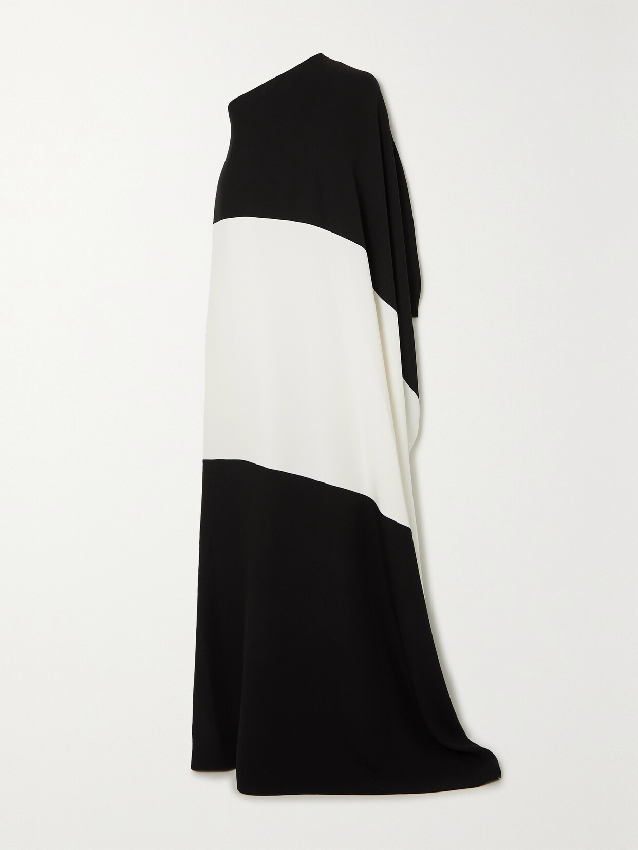 Valentino One-sleeve Two-tone Silk-cady Gown In Blkivory