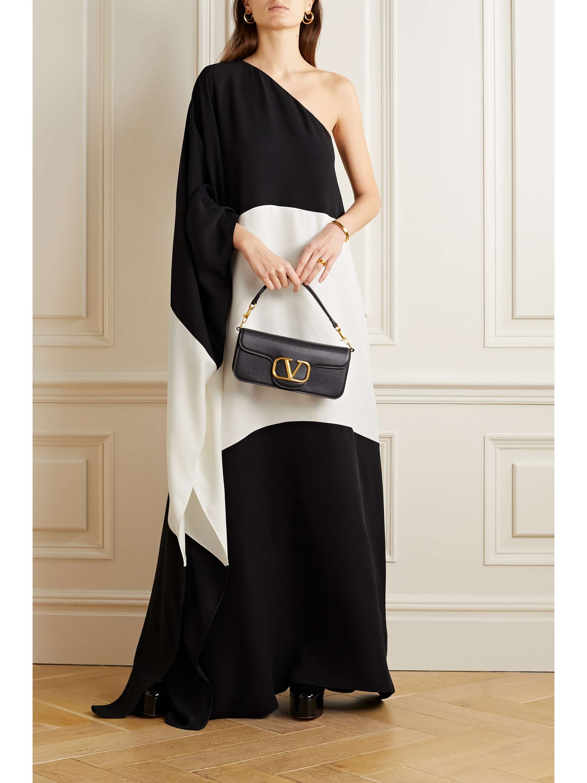 VALENTINO GARAVANI One-sleeve two-tone silk-cady gown