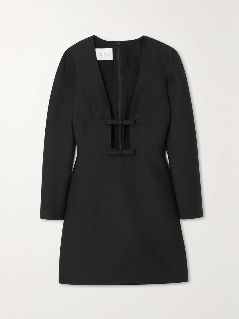 Valentino Garavani Cutout Bow-detailed Wool And Silk-blend Crepe Mini Dress