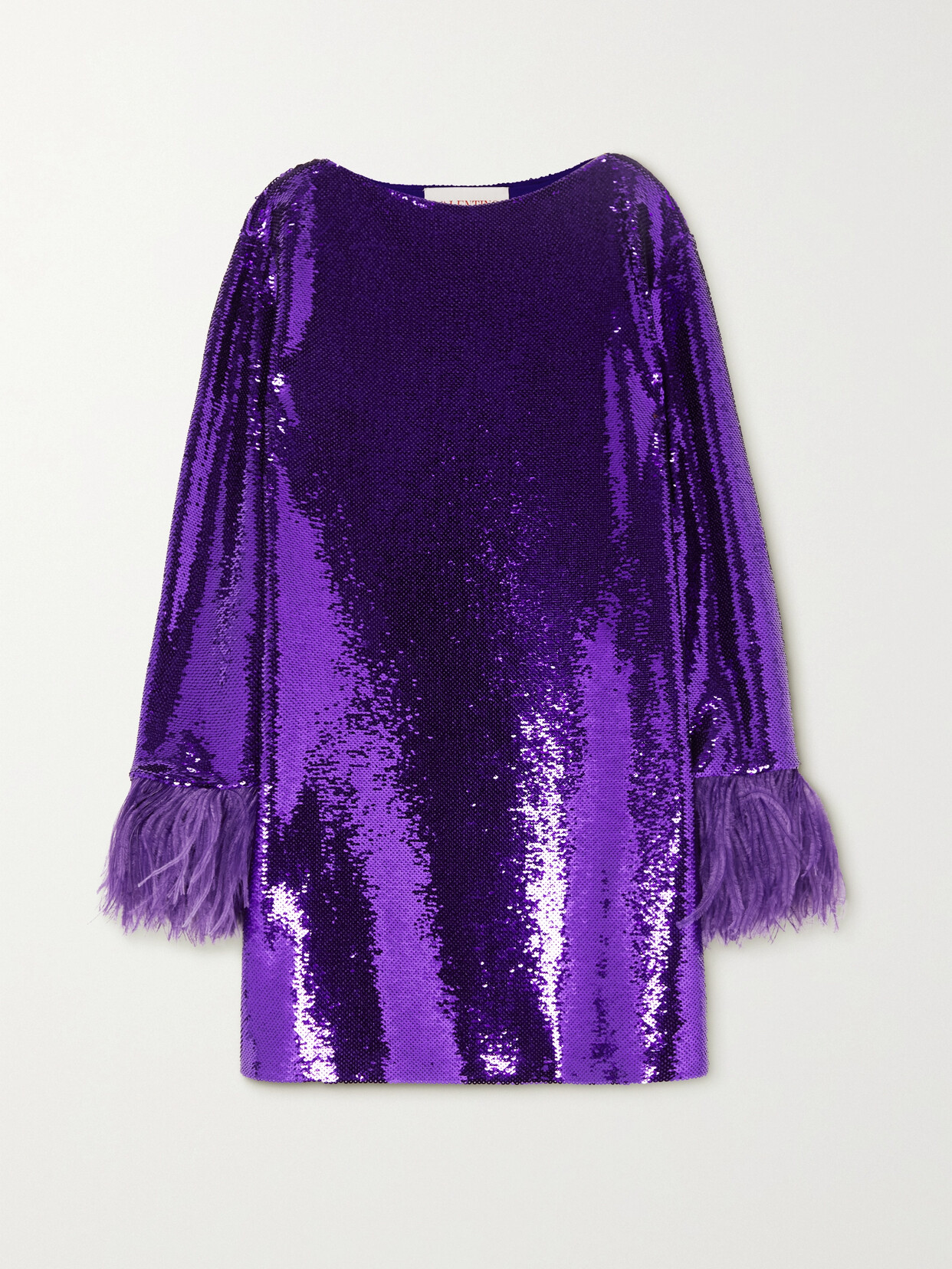 VALENTINO FEATHER-TRIMMED SEQUINED TULLE MINI DRESS