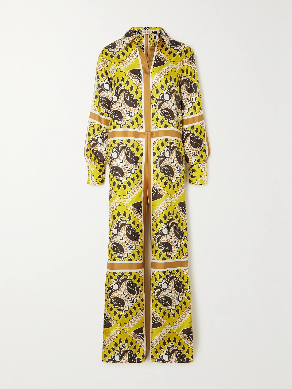 Valentino Garavani Archive Manifesto Wide-leg Silk Jumpsuit In Yellow Multicolor