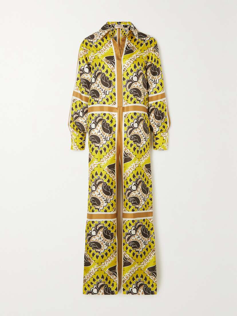 Valentino Garavani Manifesto Printed Silk-twill Jumpsuit