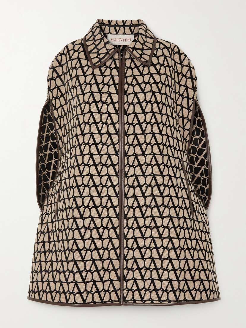 Valentino Garavani Leather-trimmed Canvas-jacquard Cape
