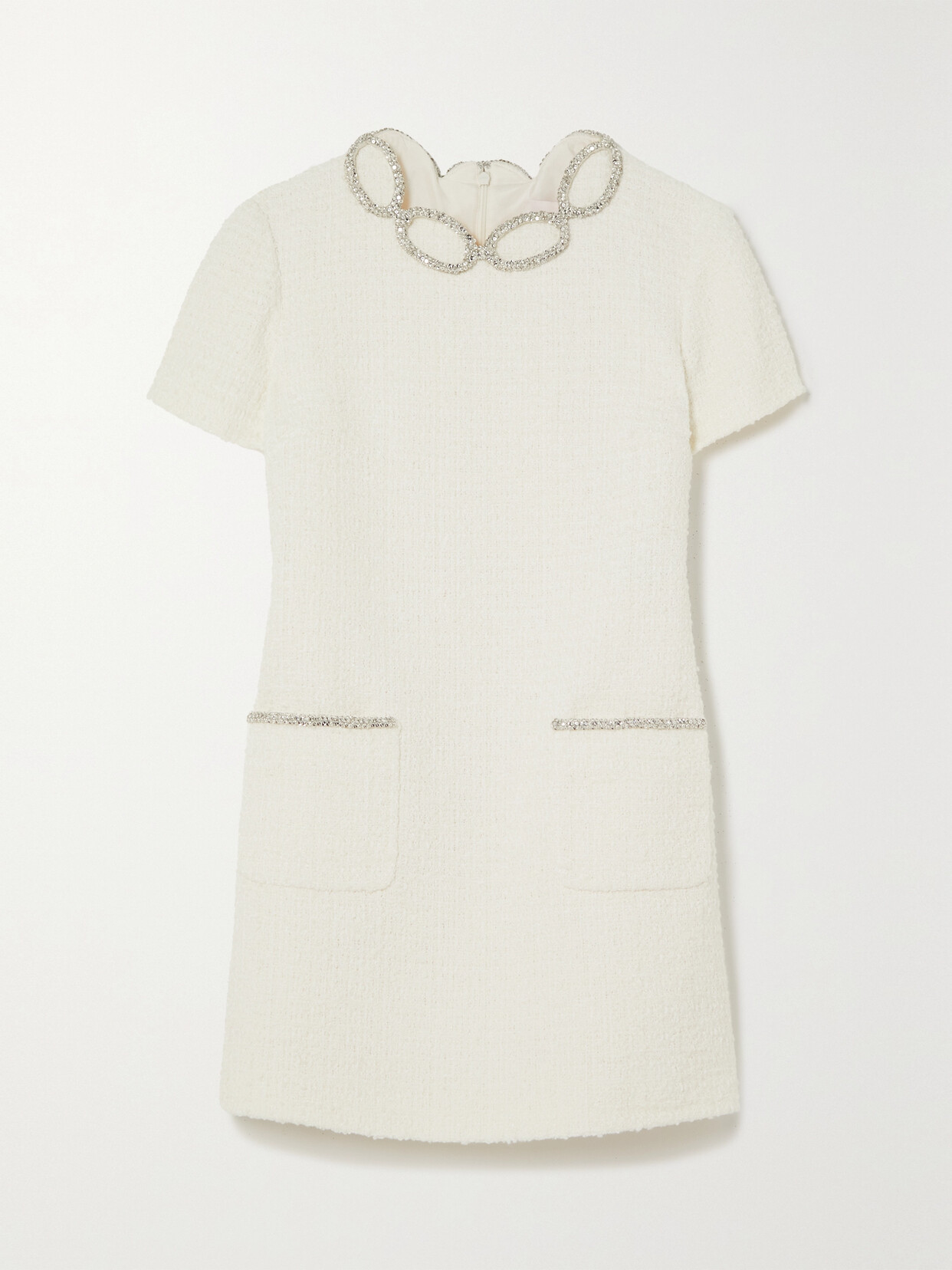 Valentino - Crystal-embellished Tweed Mini Dress - White