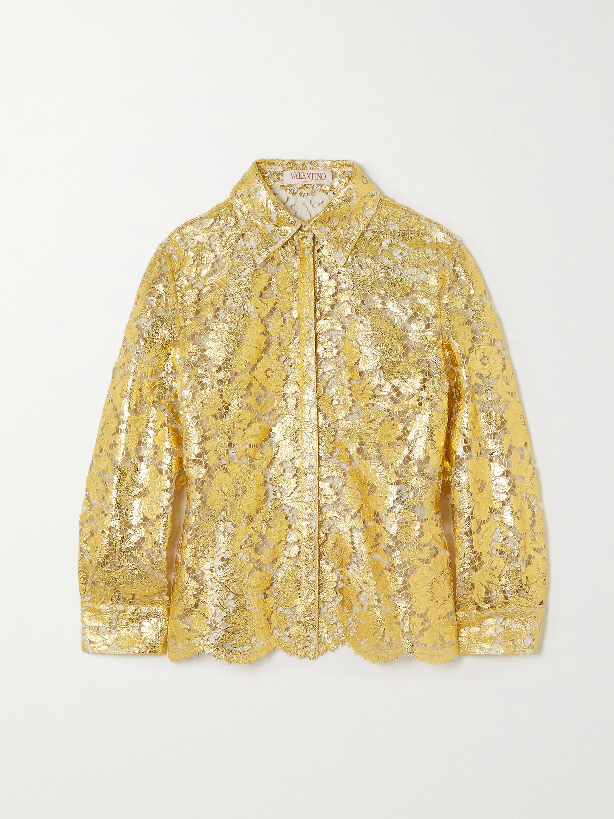 Valentino Metallic Lace Shirt In Gold