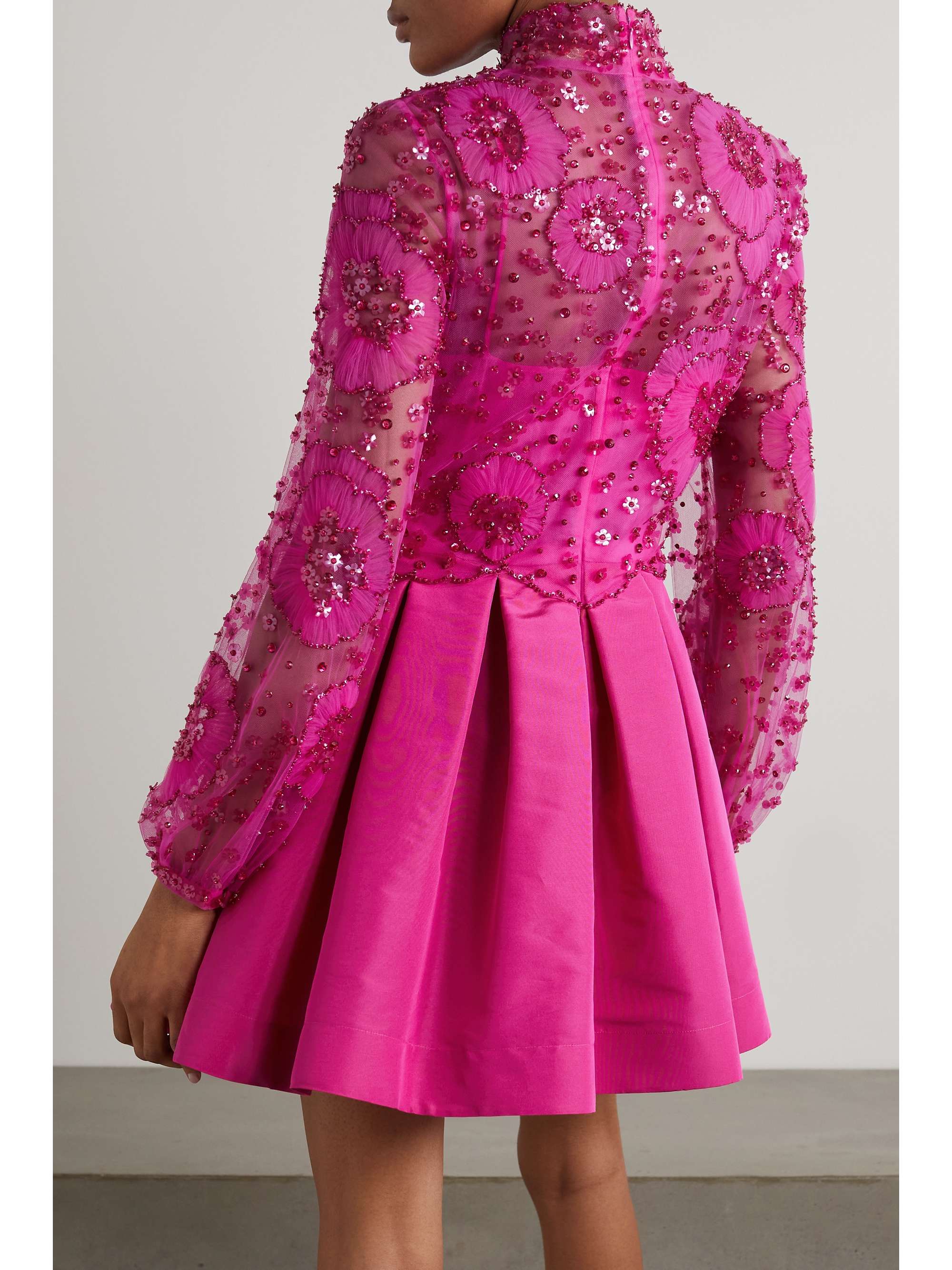 VALENTINO Embellished tulle and silk-faille mini dress