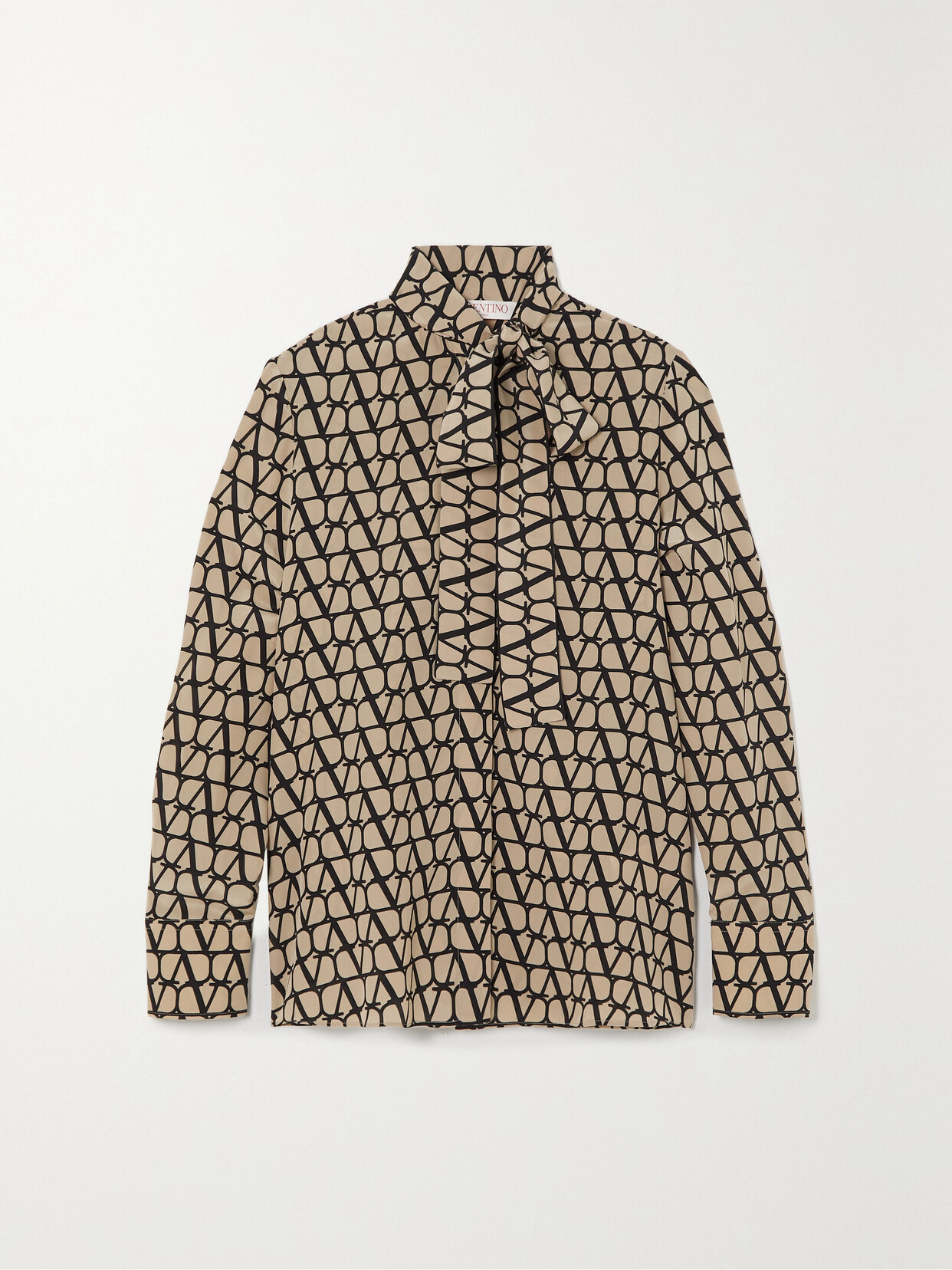 Valentino Garavani - Toile Iconographe Pussy-bow Printed Silk Crepe De Chine Blouse - Brown