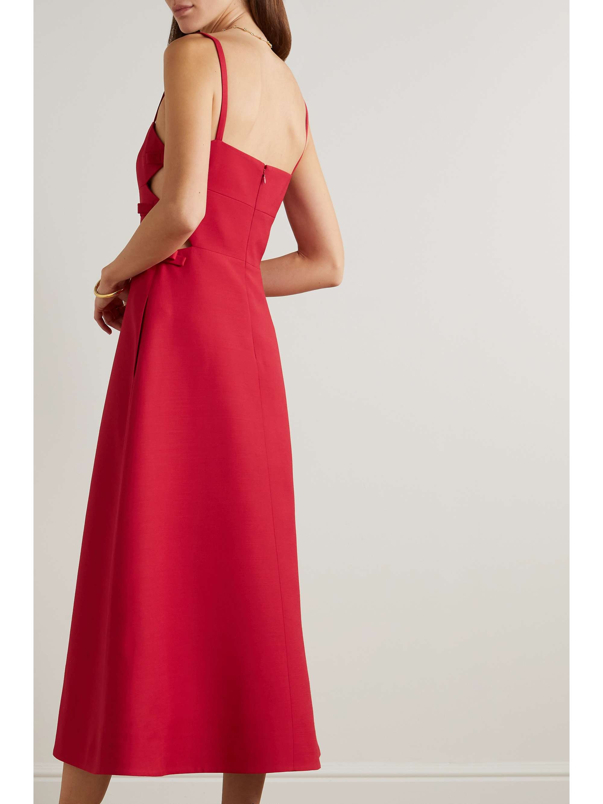 VALENTINO Bow-detailed cutout wool and silk-blend midi dress