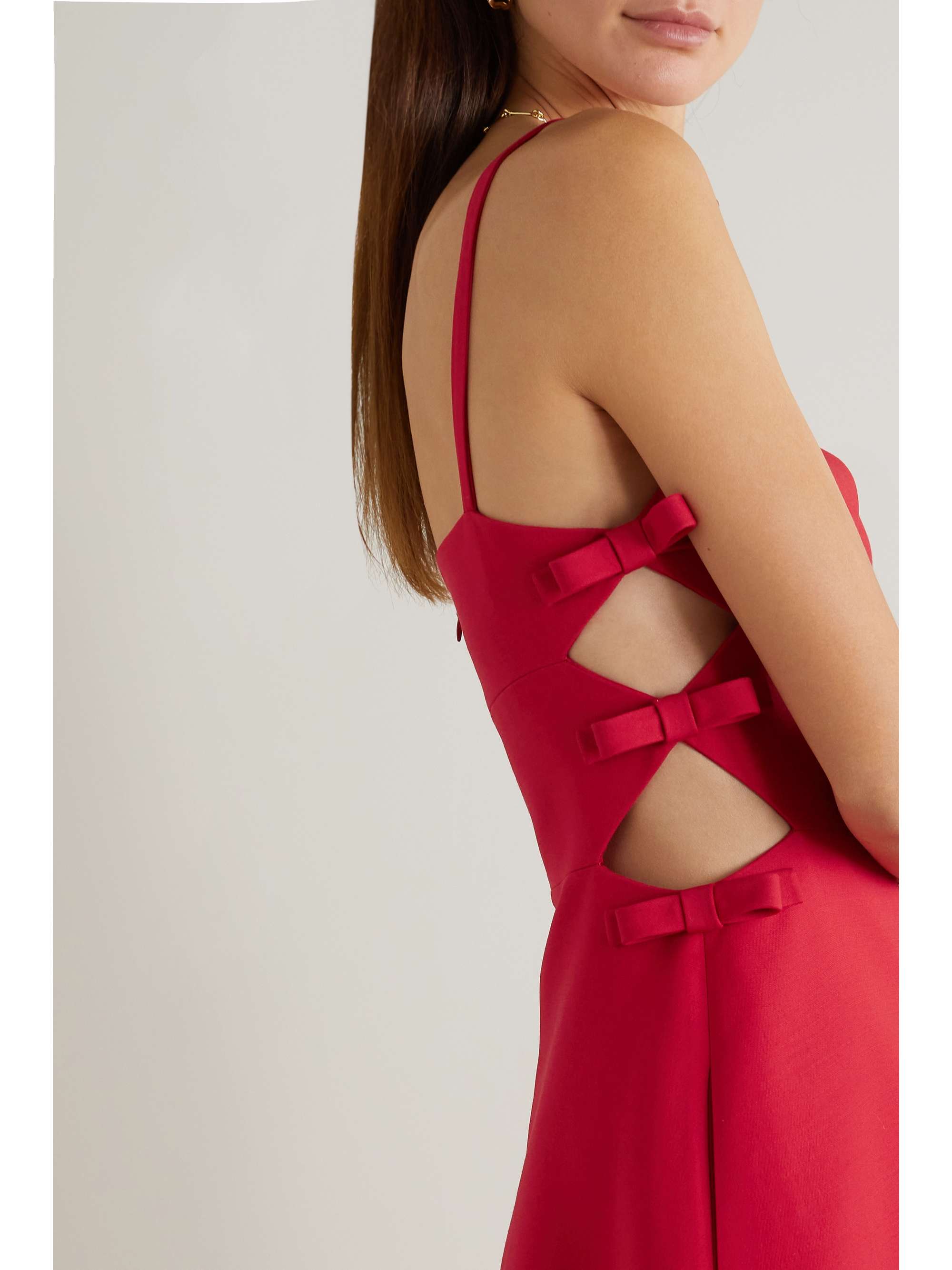 VALENTINO Bow-detailed cutout wool and silk-blend midi dress