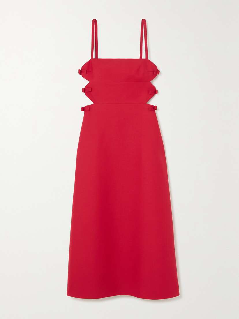 Valentino Garavani Bow-detailed Cutout Wool And Silk-blend Midi Dress