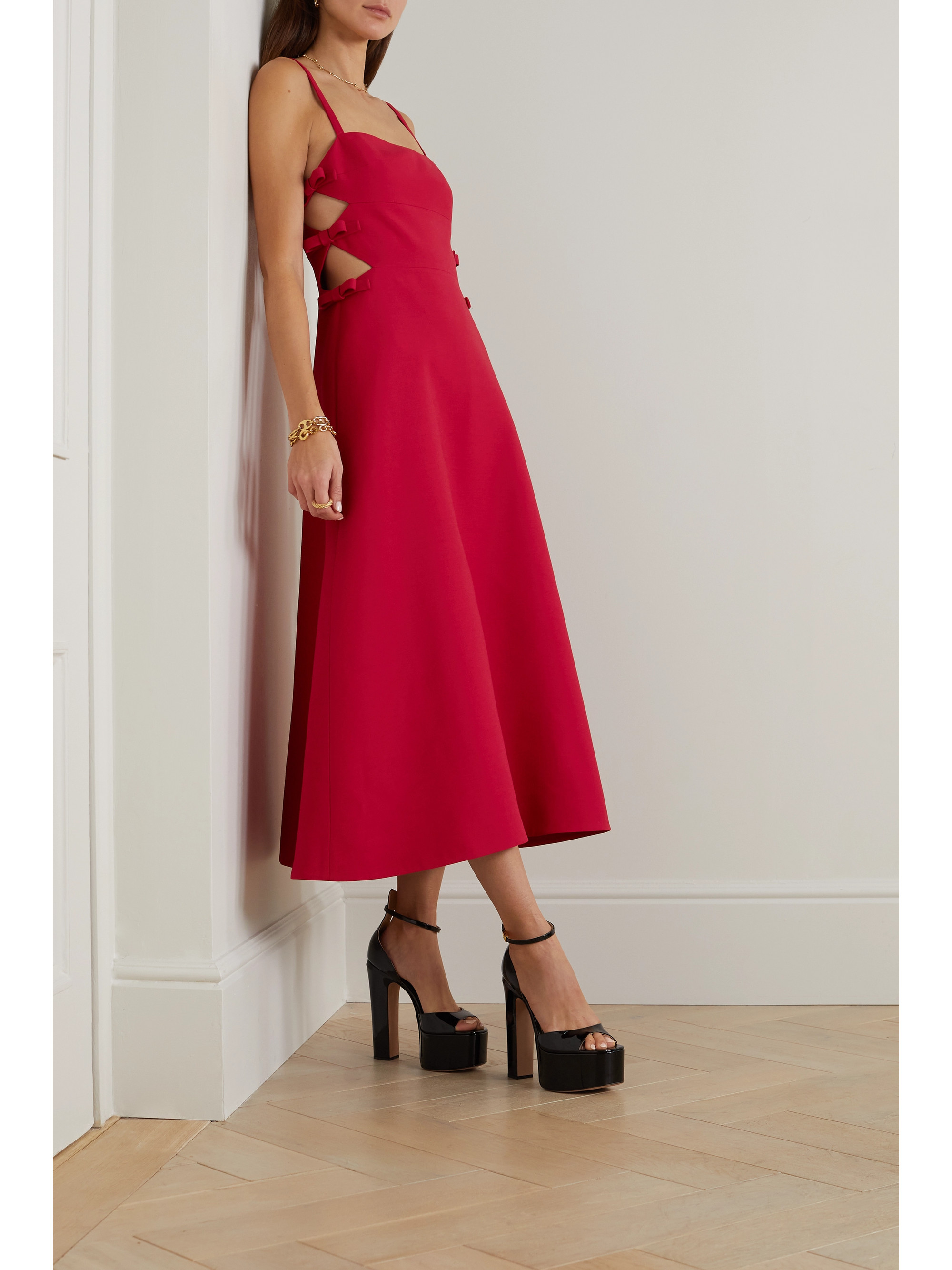 Valentino Garavani Bow-detailed cutout wool and silk-blend midi dress