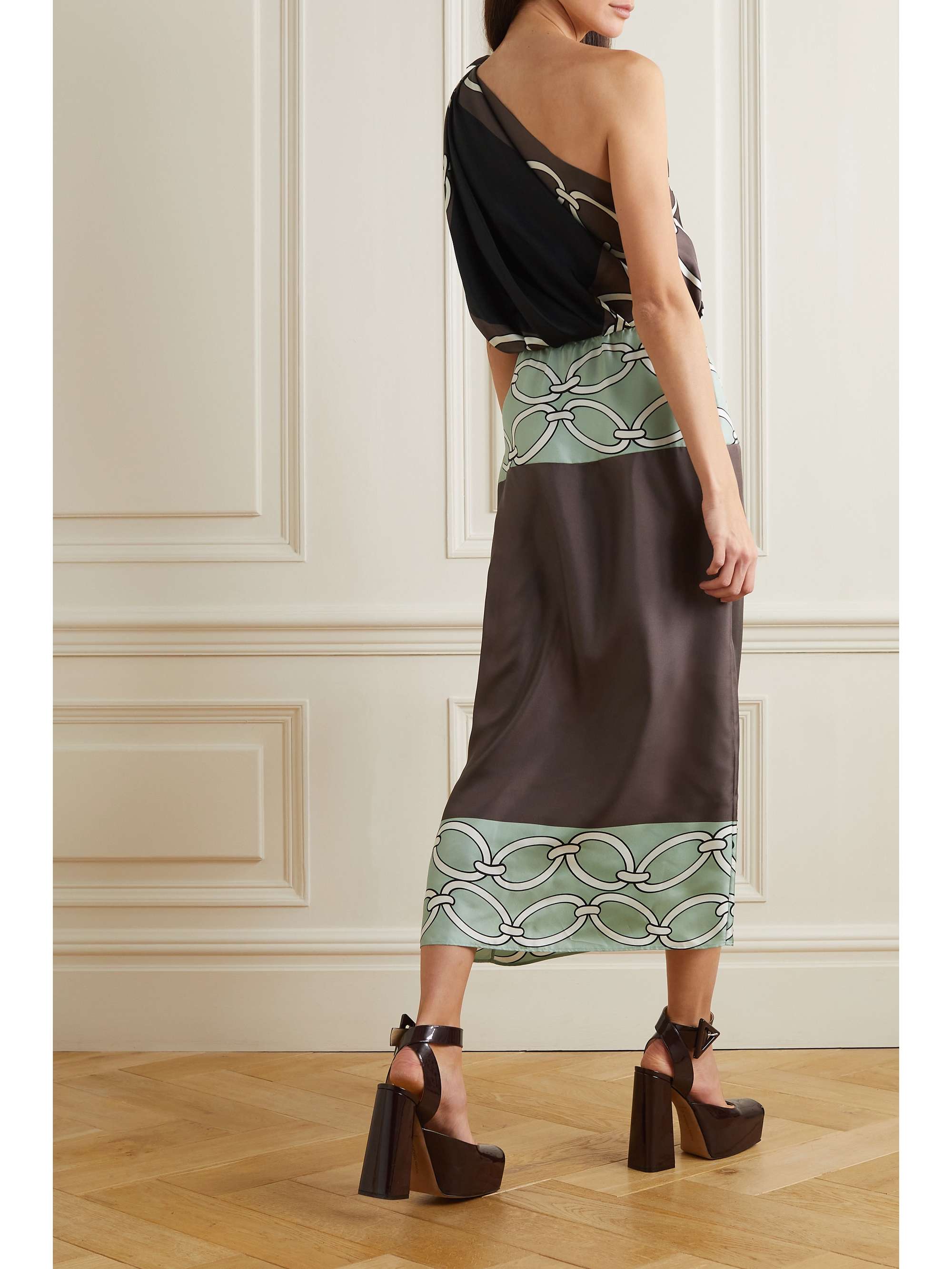 VALENTINO GARAVANI One-shoulder printed silk-twill midi dress