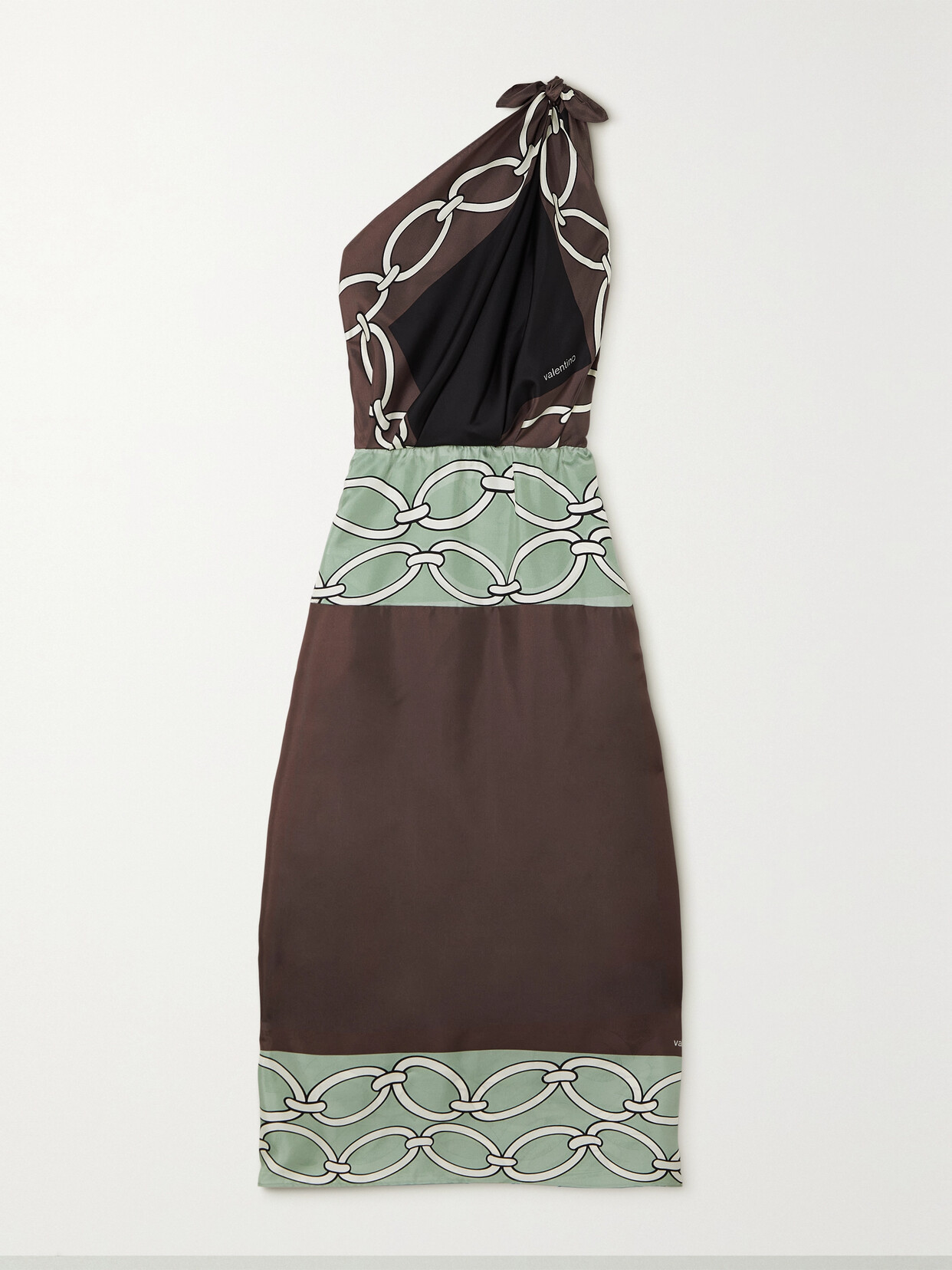 Valentino - One-shoulder Printed Silk-twill Midi Dress - Brown