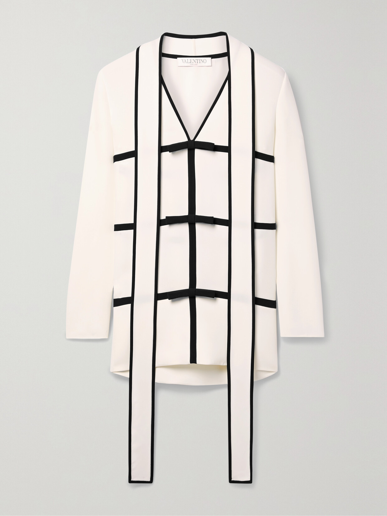 Valentino - Tie-neck Cady-trimmed Silk-crepe Blouse - White