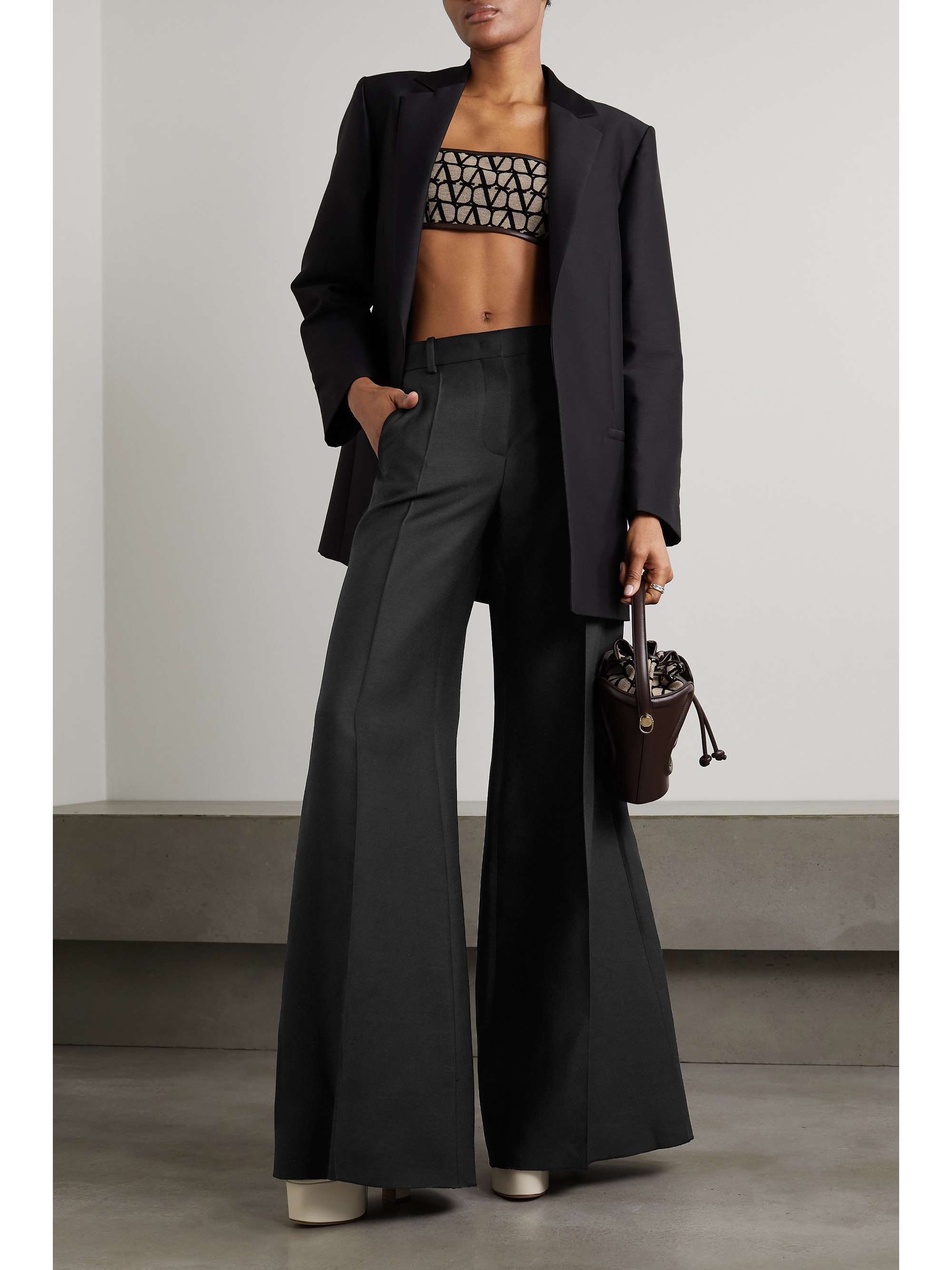 VALENTINO Pleated wool and silk-blend crepe wide-leg pants