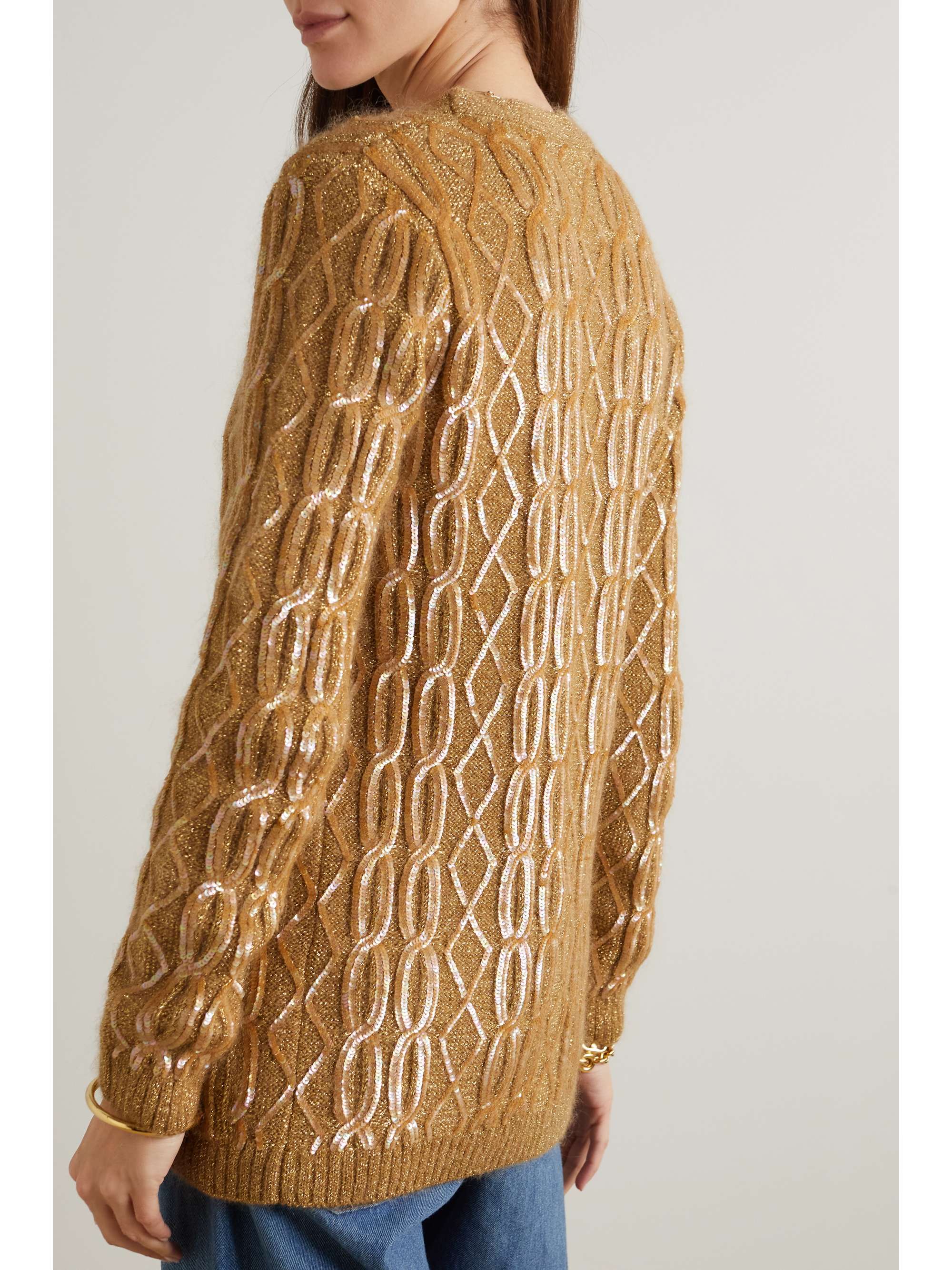 VALENTINO Sequined metallic cable-knit cardigan