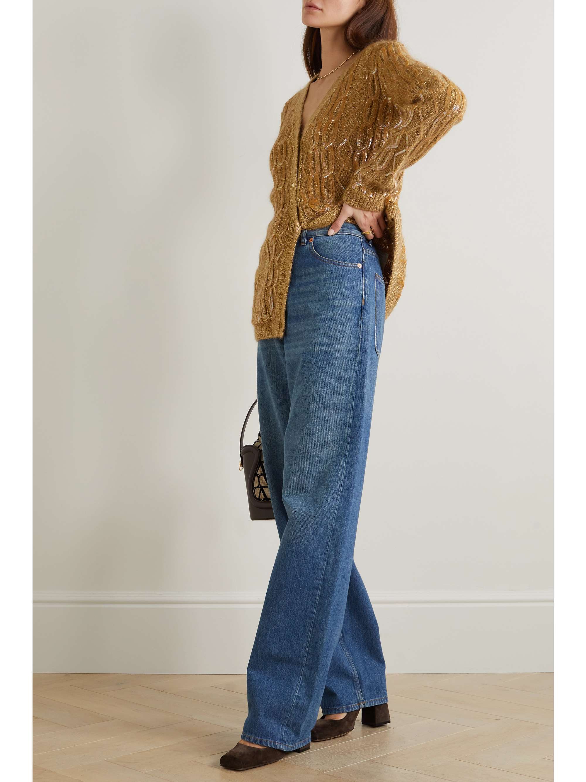 VALENTINO Sequined metallic cable-knit cardigan