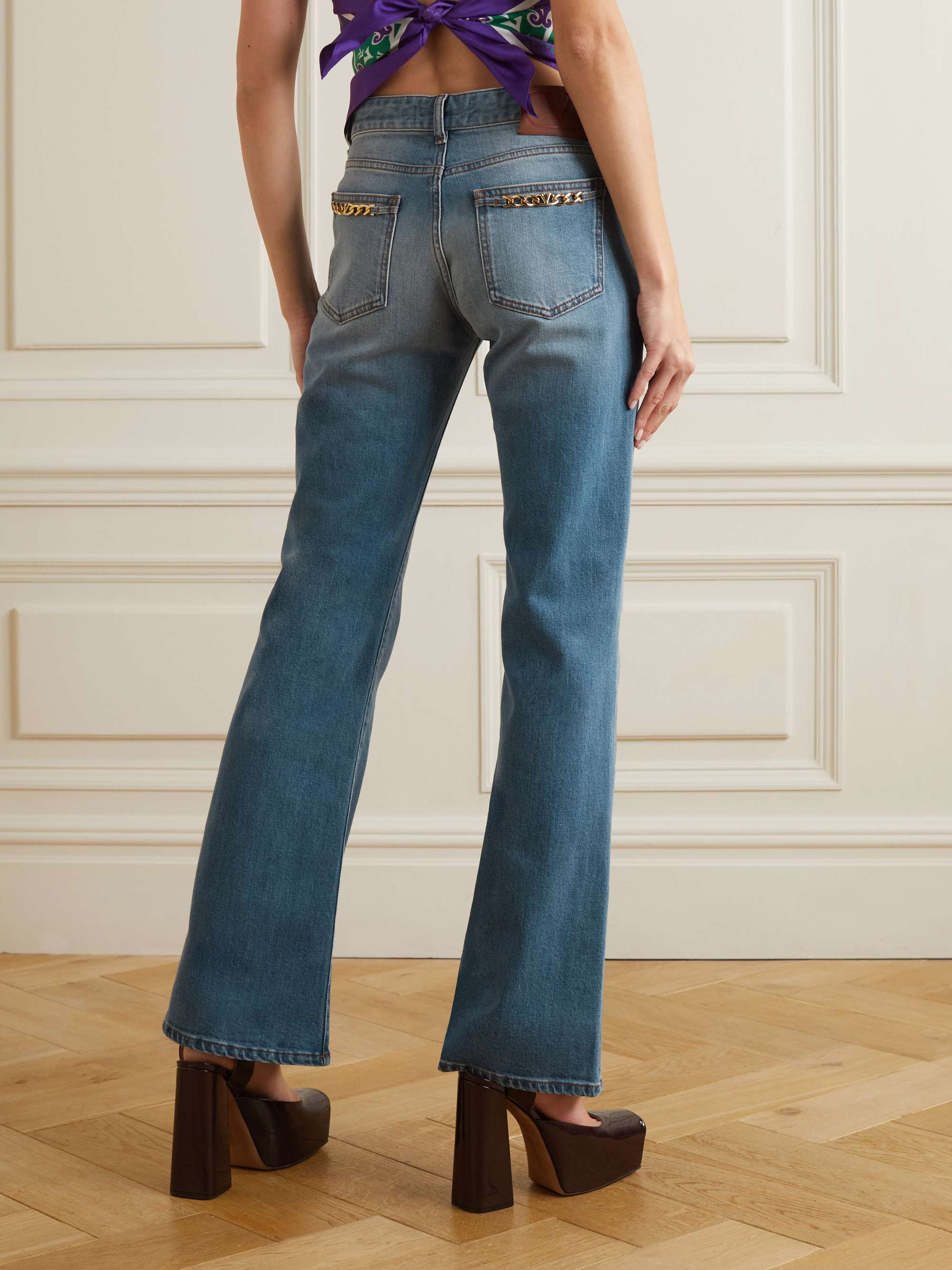 VALENTINO Chain-embellished high-rise flared jeans
