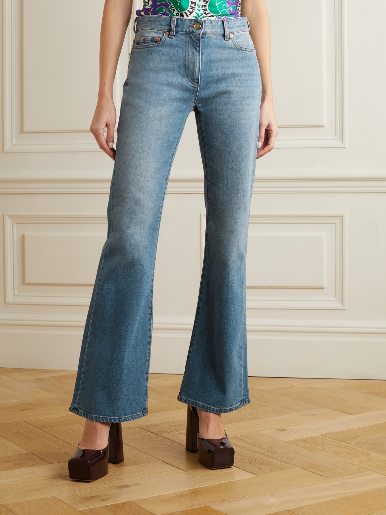 Garavani - Chain-Embellished High-Rise Flared Jeans