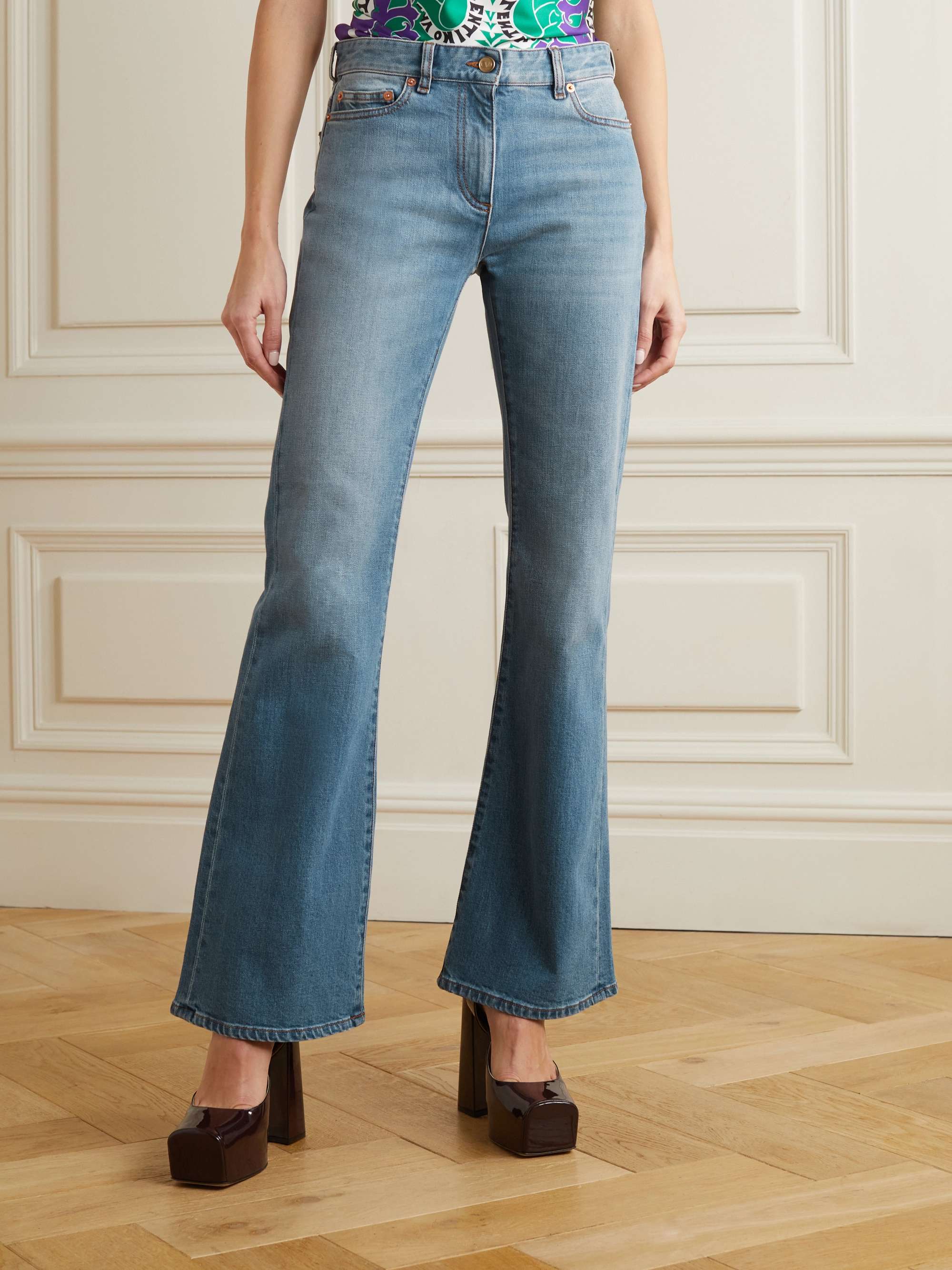 VALENTINO Chain-embellished high-rise flared jeans