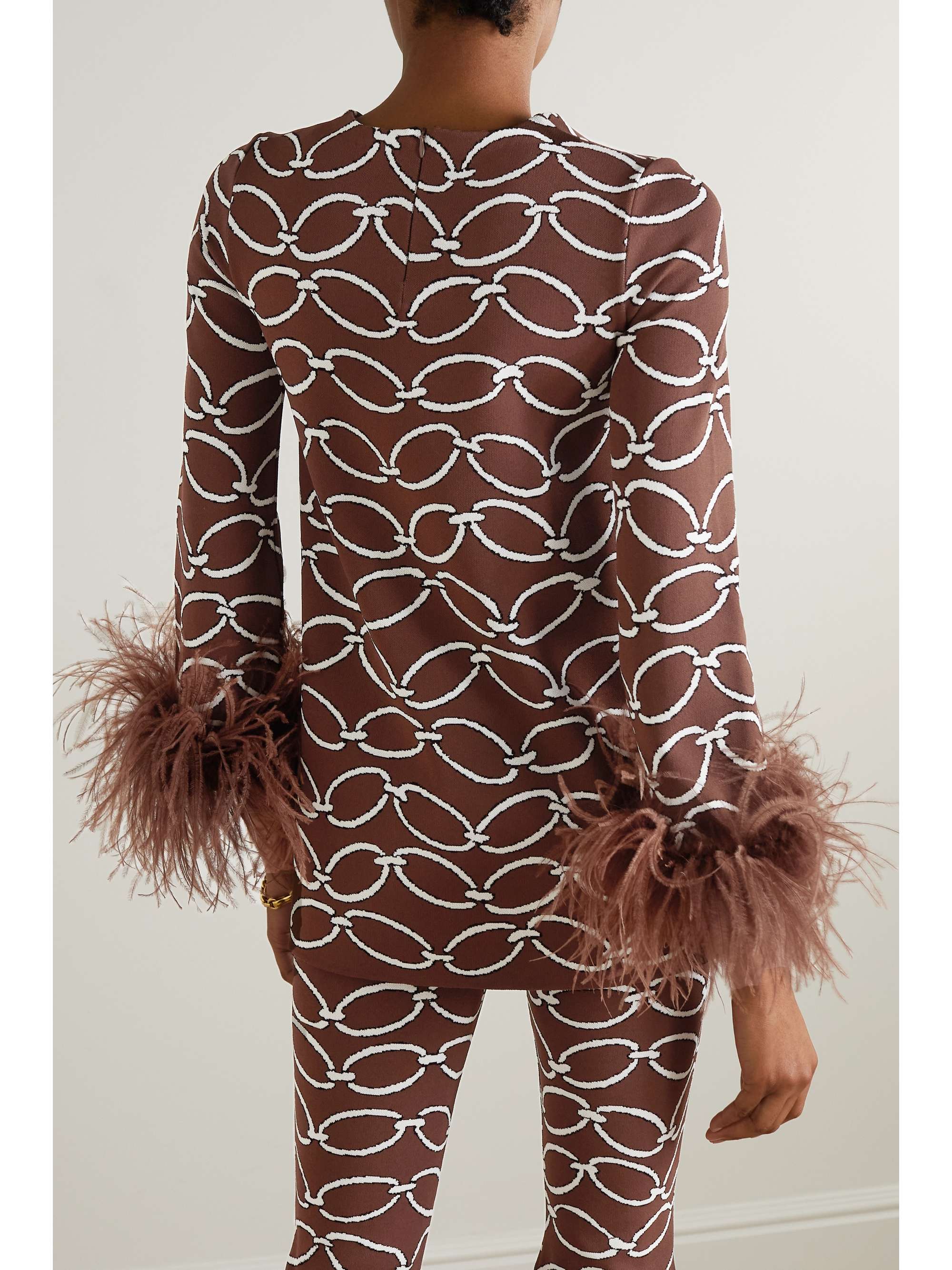 VALENTINO Feather-trimmed jacquard-knit tunic