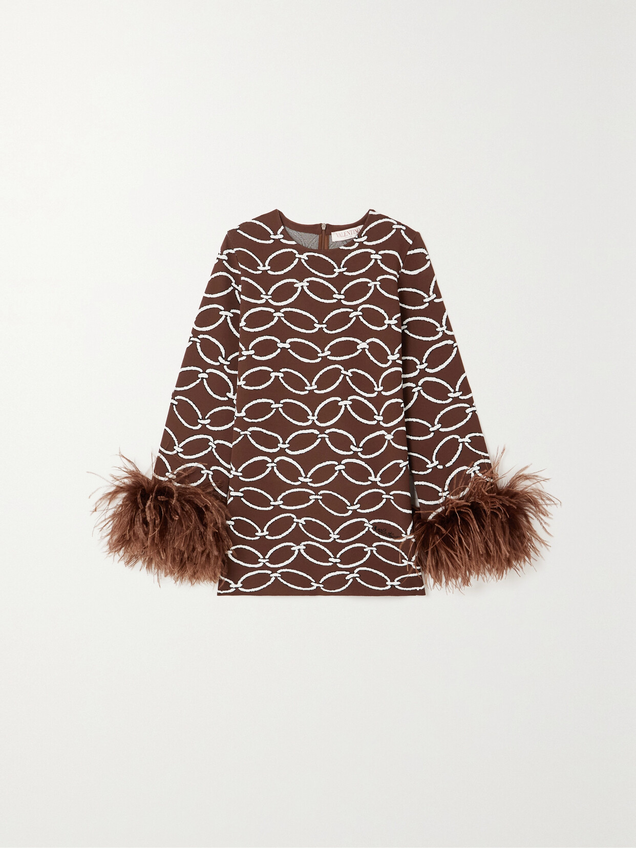 Valentino Garavani - Feather-trimmed Jacquard-knit Tunic - Brown