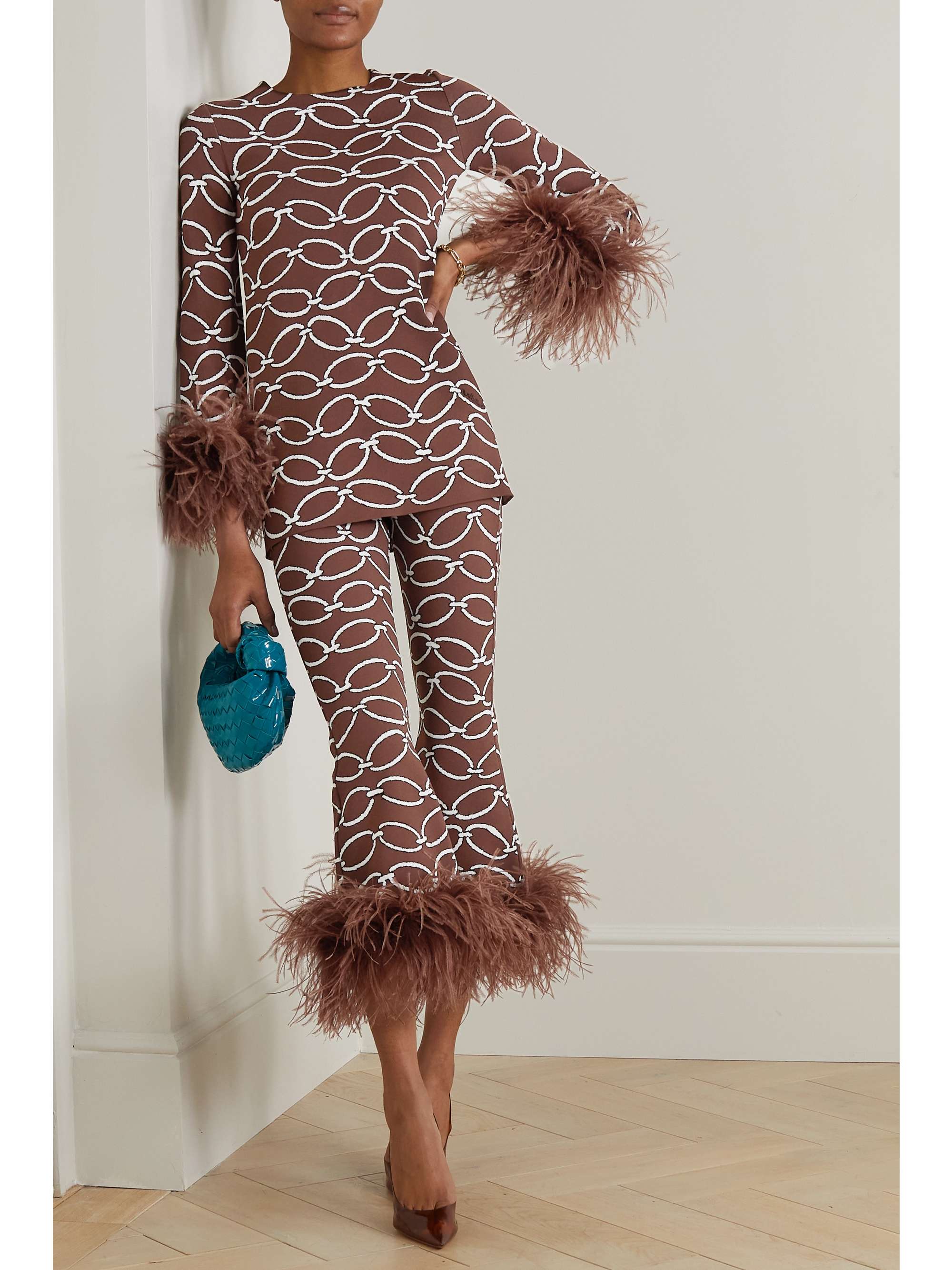 VALENTINO Feather-trimmed jacquard-knit tunic